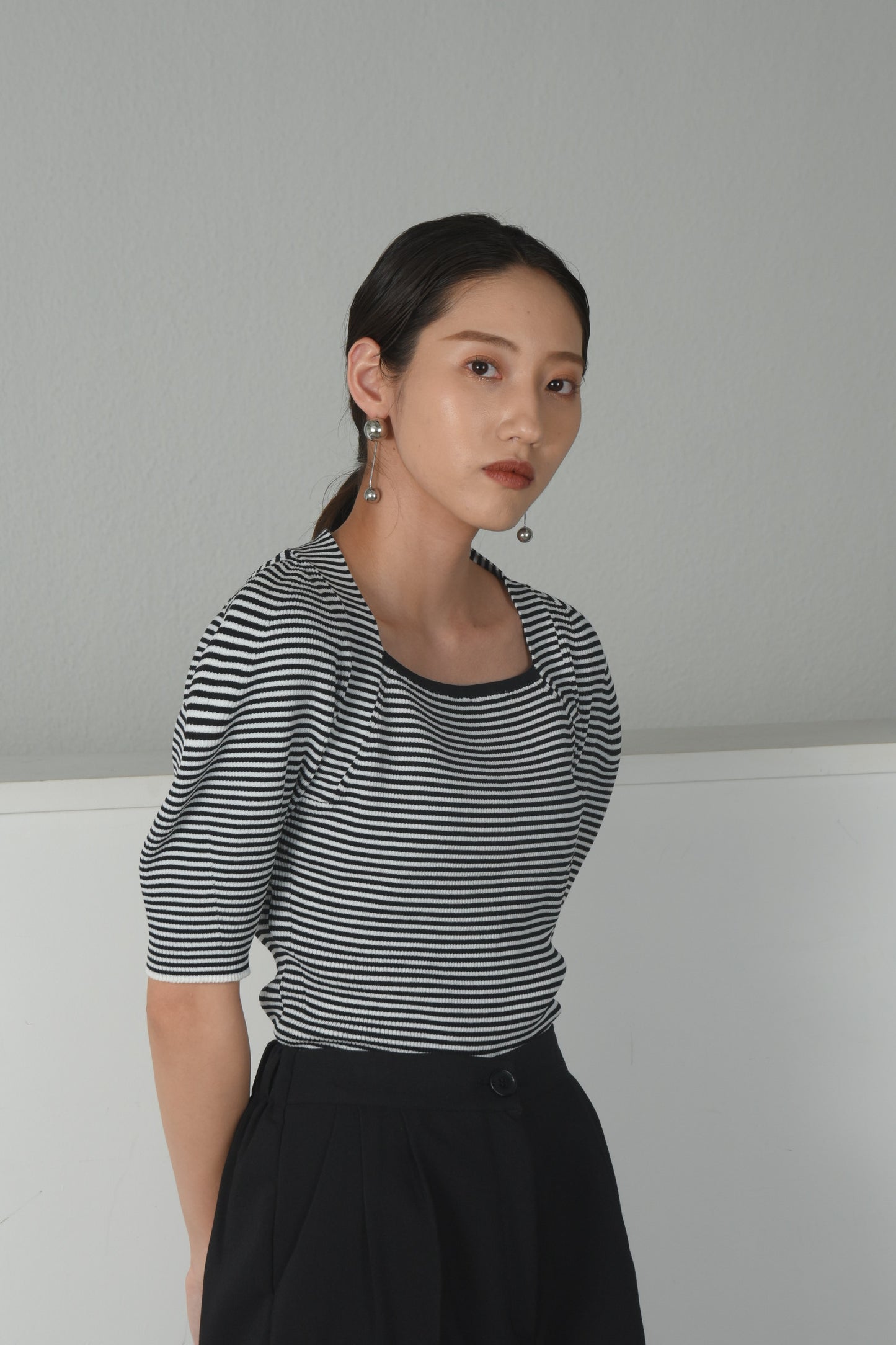 puff sleeve square neck knit