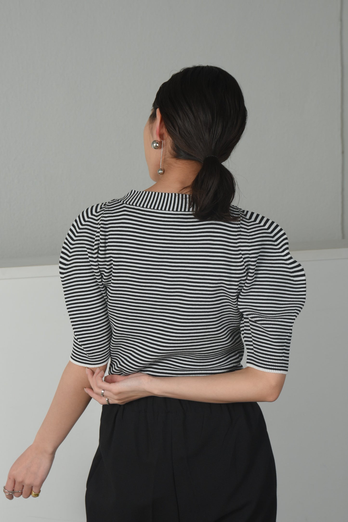 puff sleeve square neck knit
