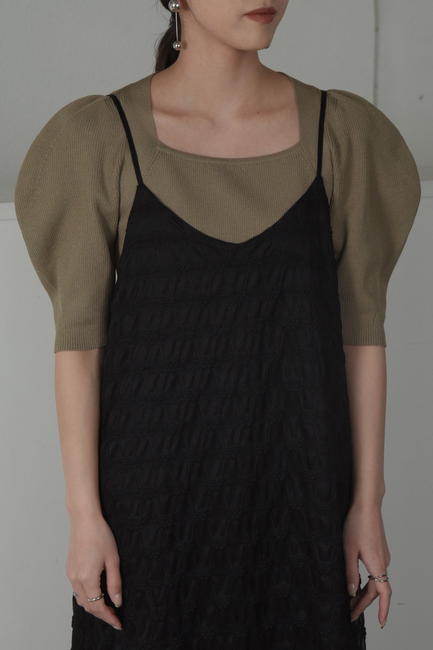 puff sleeve square neck knit