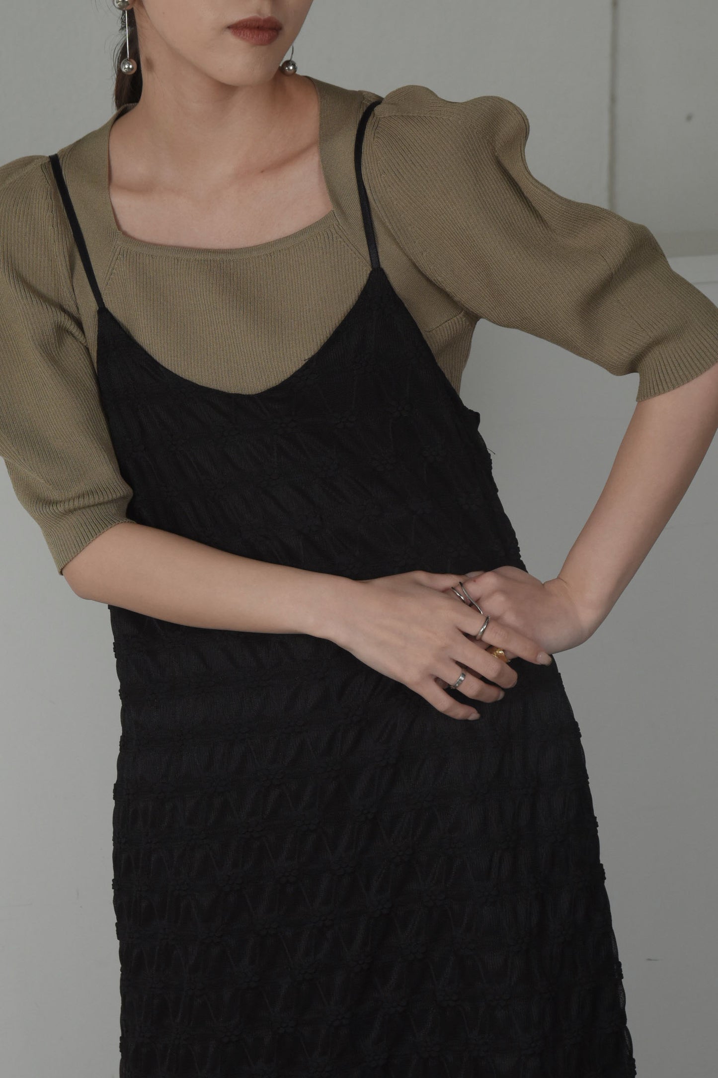 puff sleeve square neck knit