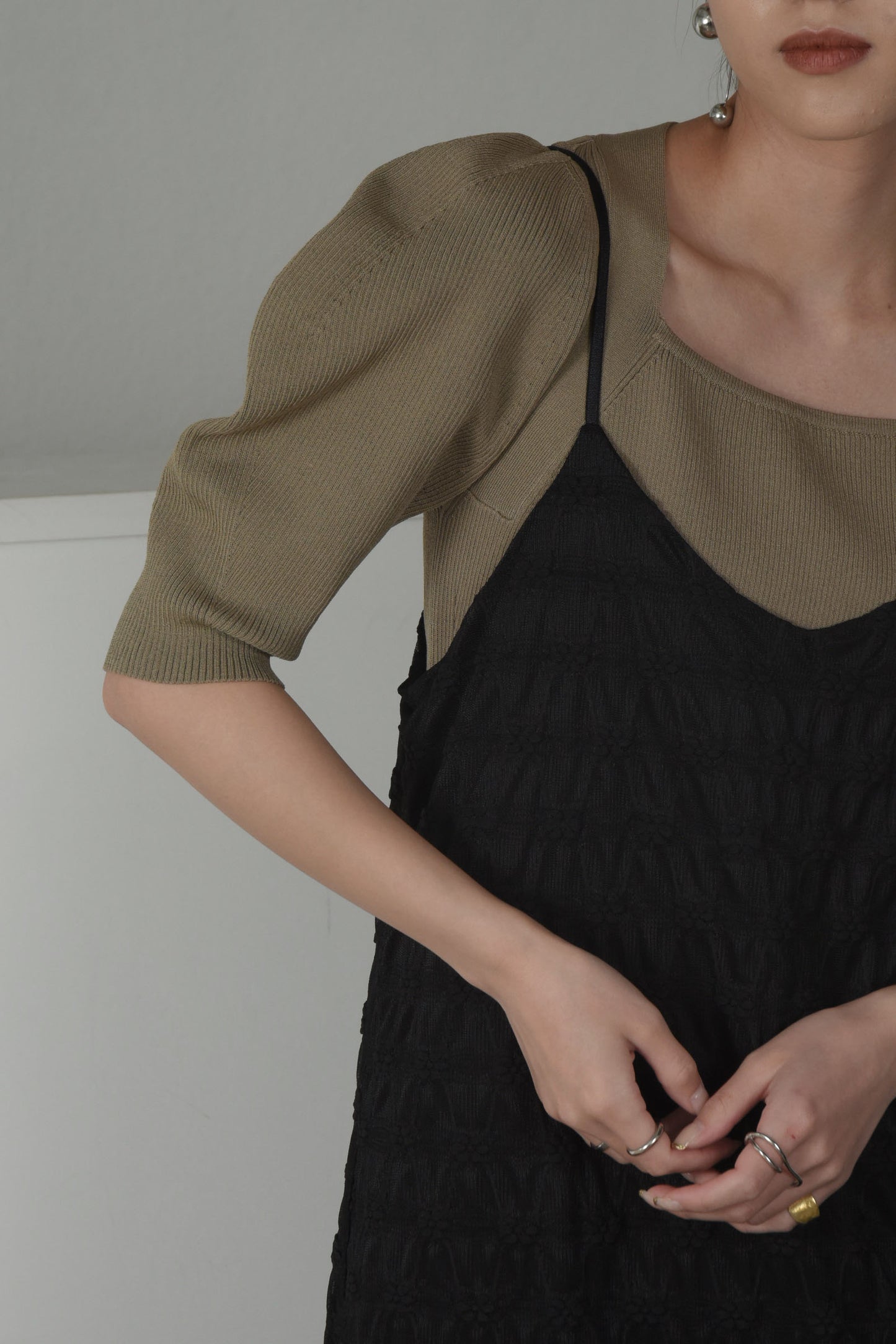 puff sleeve square neck knit