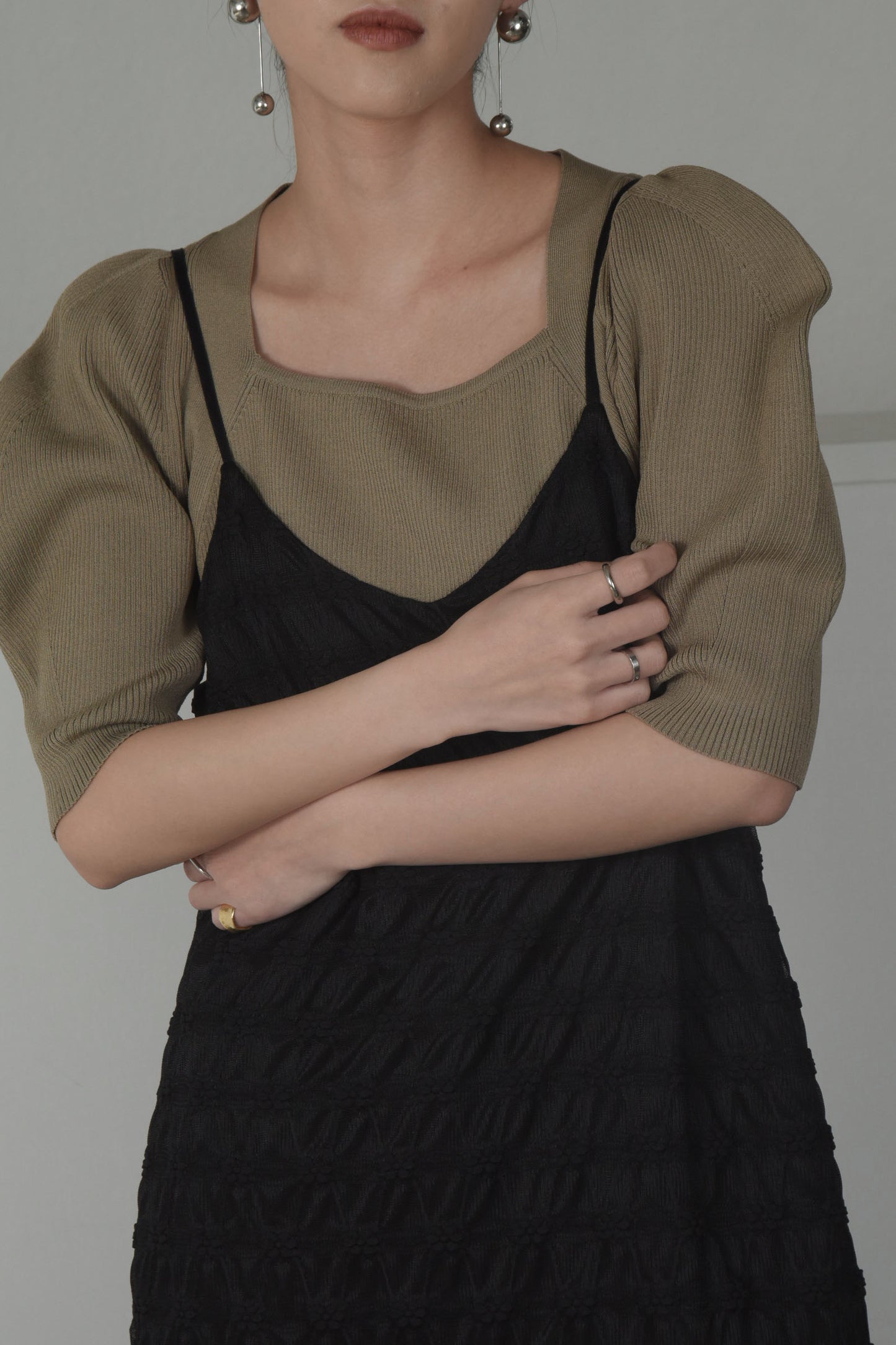 puff sleeve square neck knit
