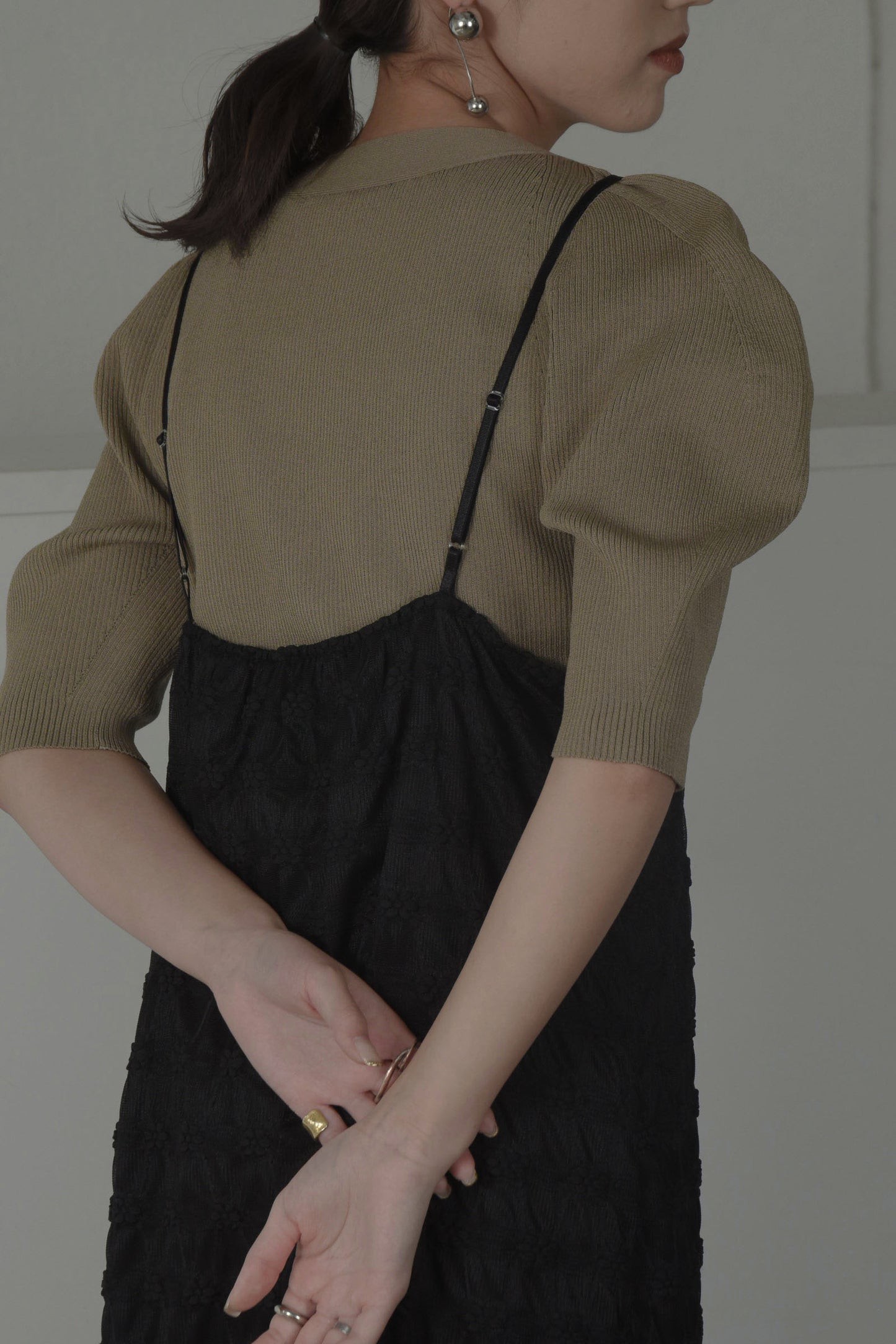 puff sleeve square neck knit