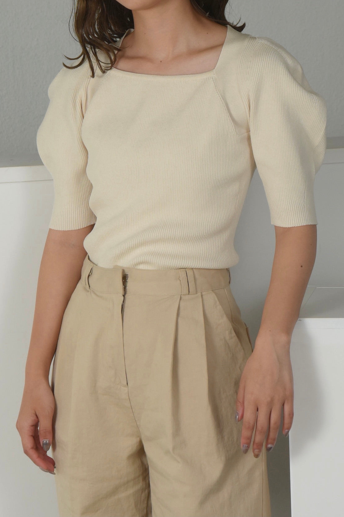 puff sleeve square neck knit