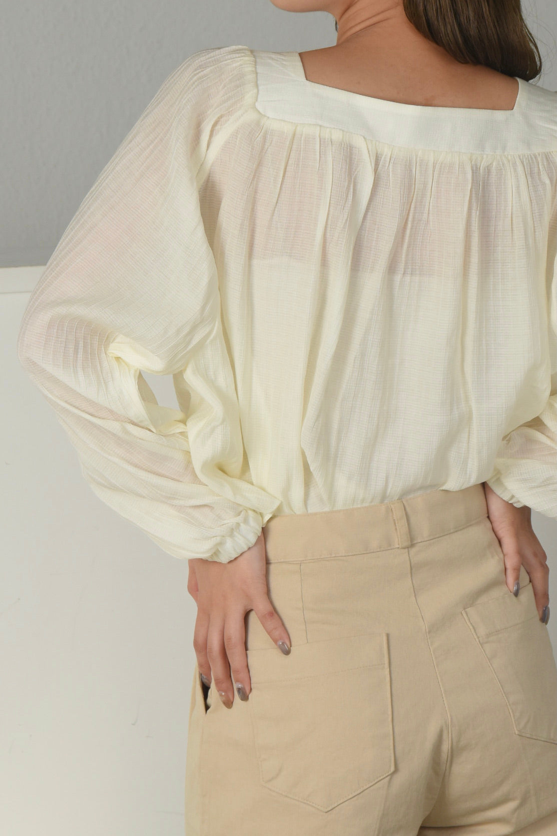 square neck stripe sheer blouse