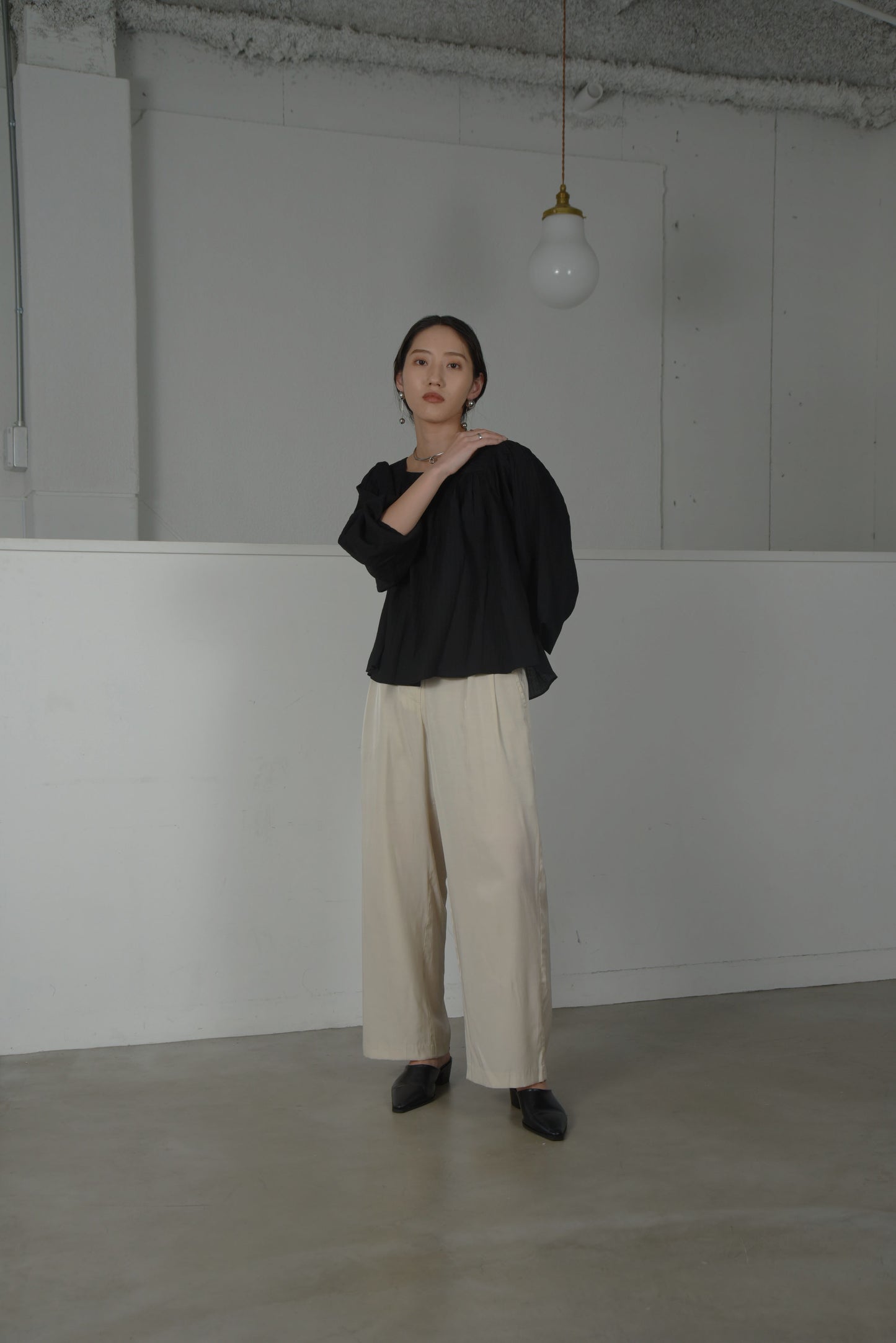 square neck stripe sheer blouse