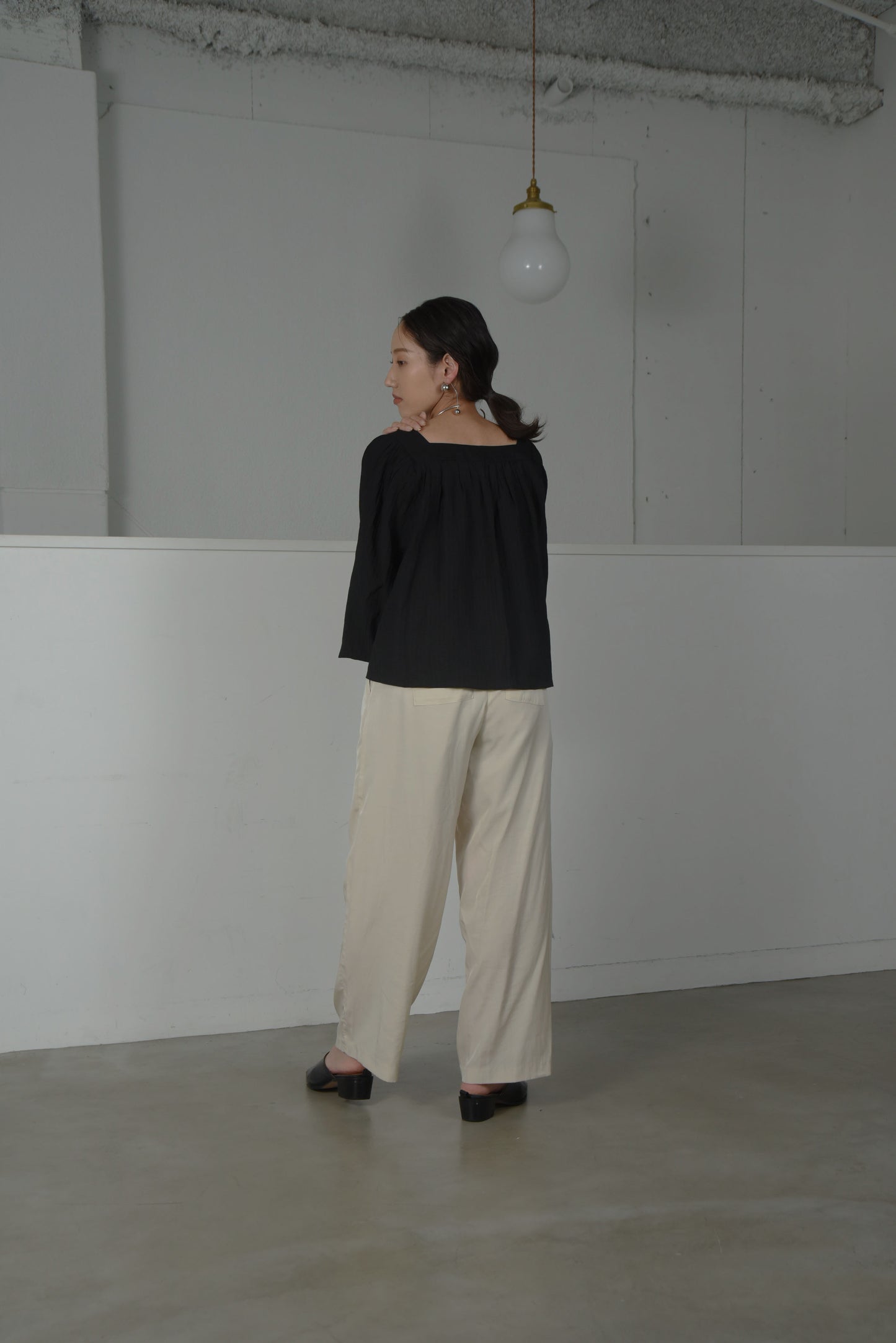 square neck stripe sheer blouse