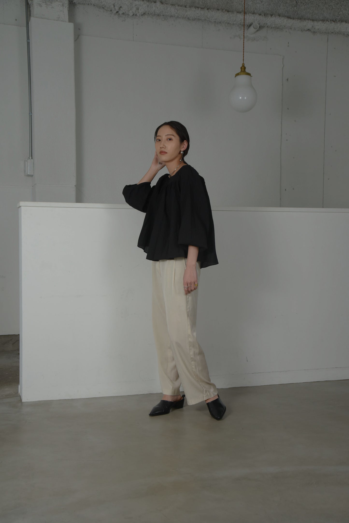 square neck stripe sheer blouse