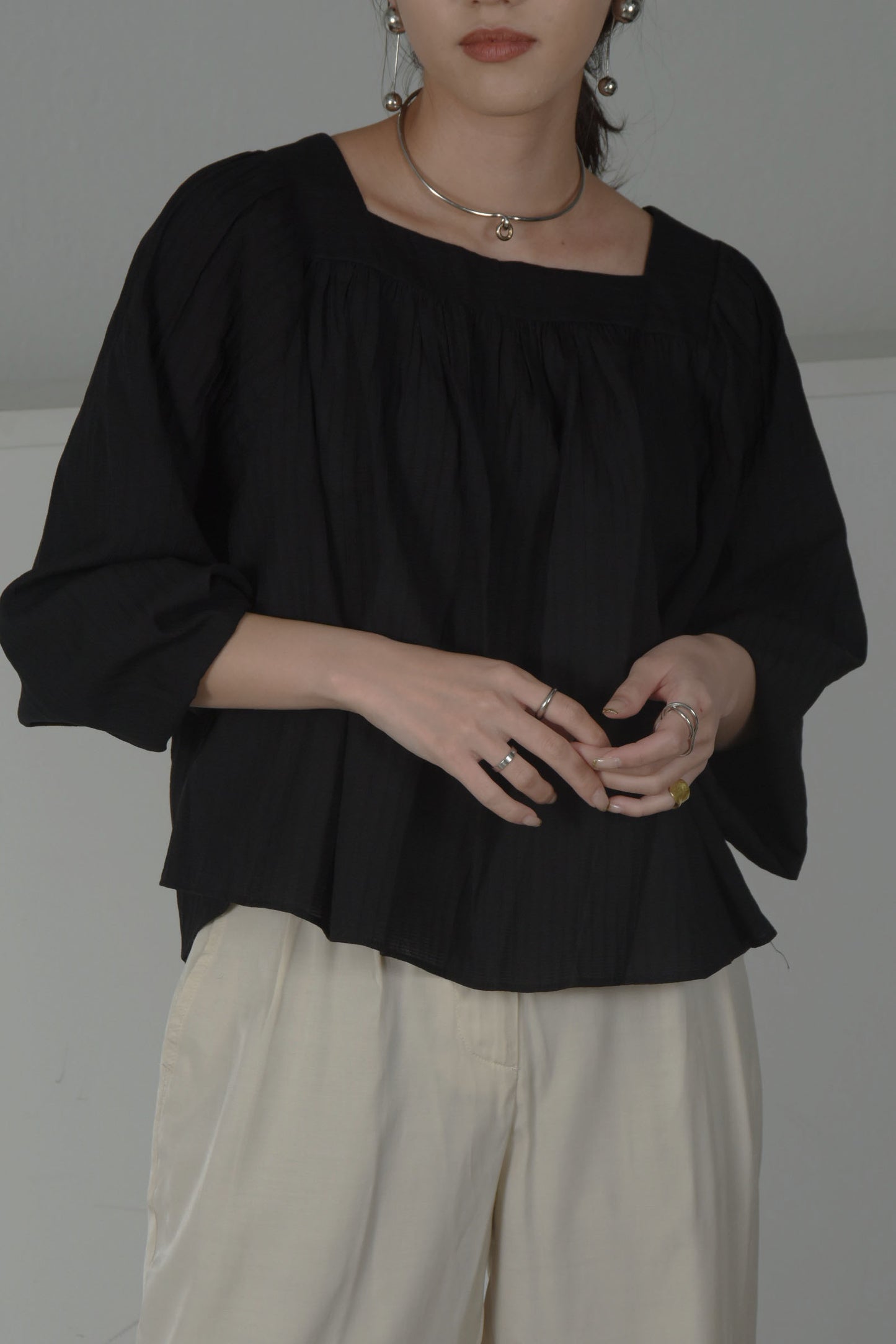 square neck stripe sheer blouse