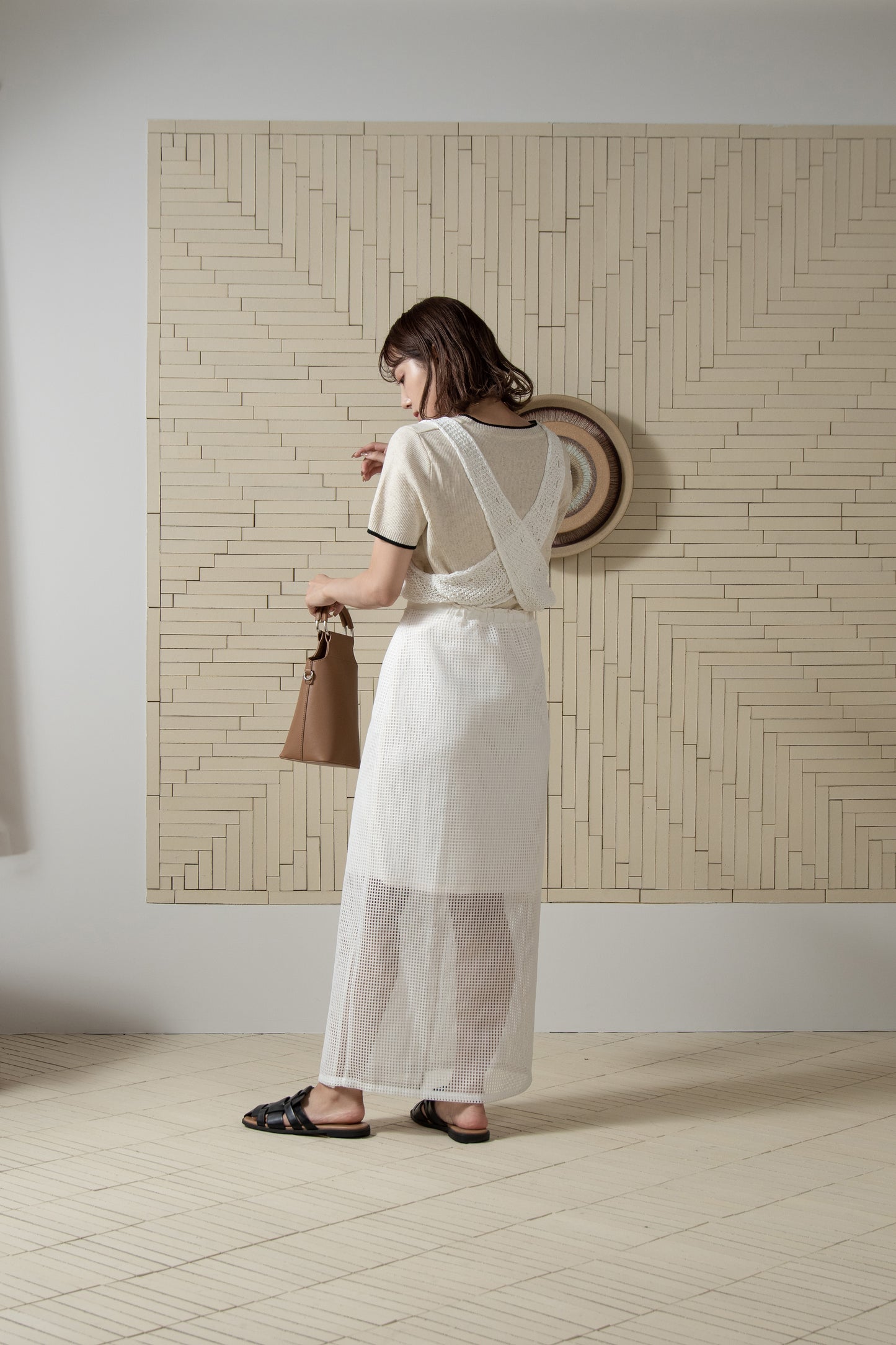 cross sheer knit tops