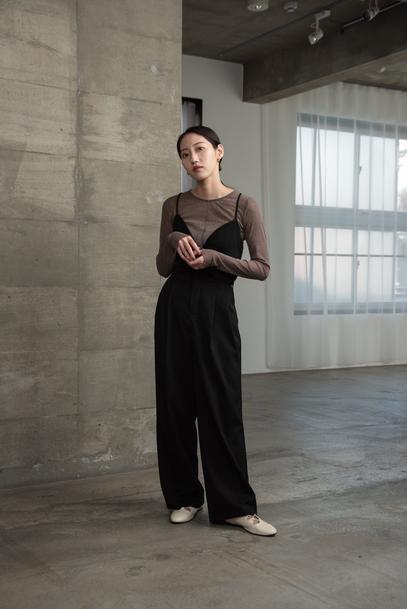 crew neck basic sheer tops