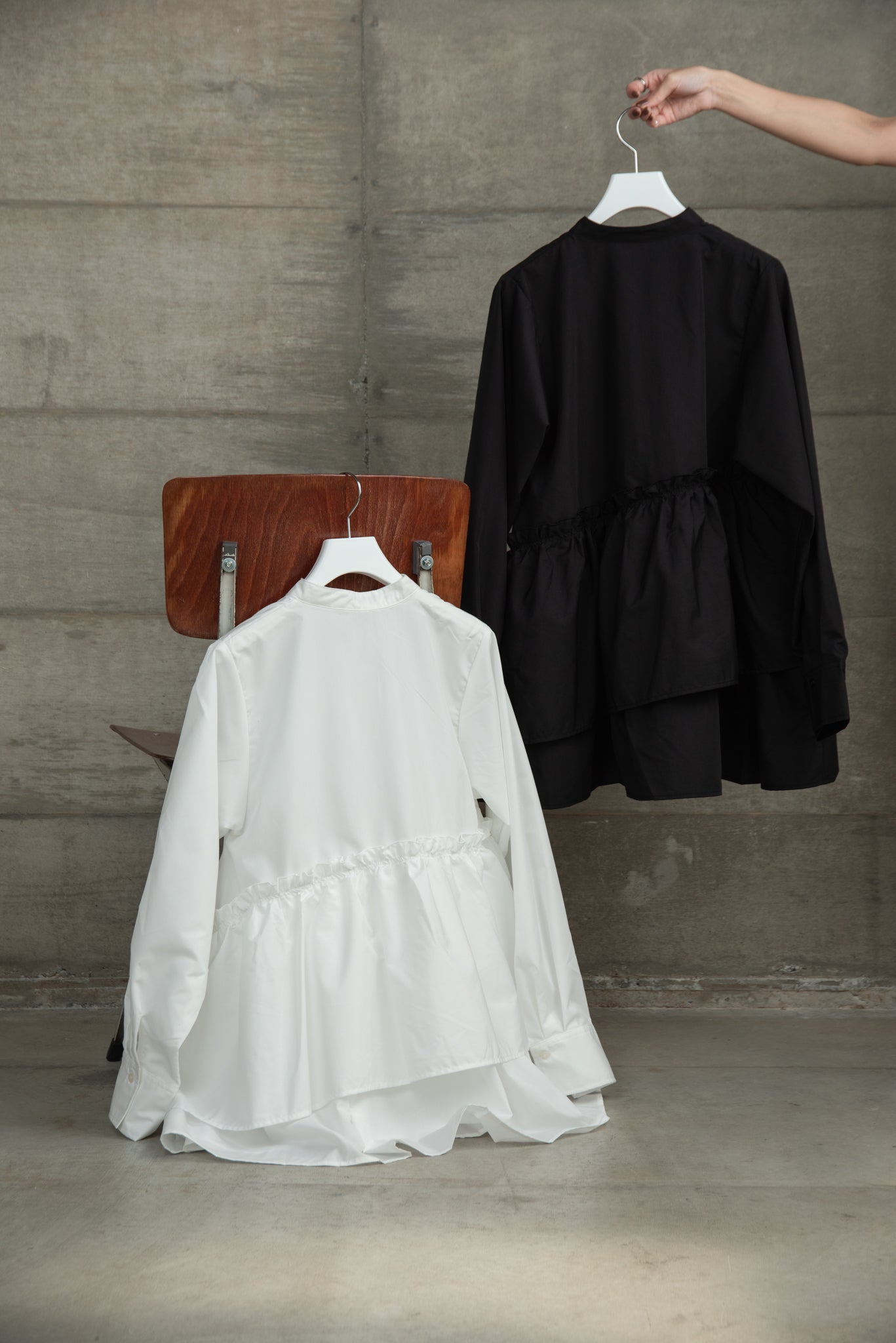 asymmetry gather flare blouse