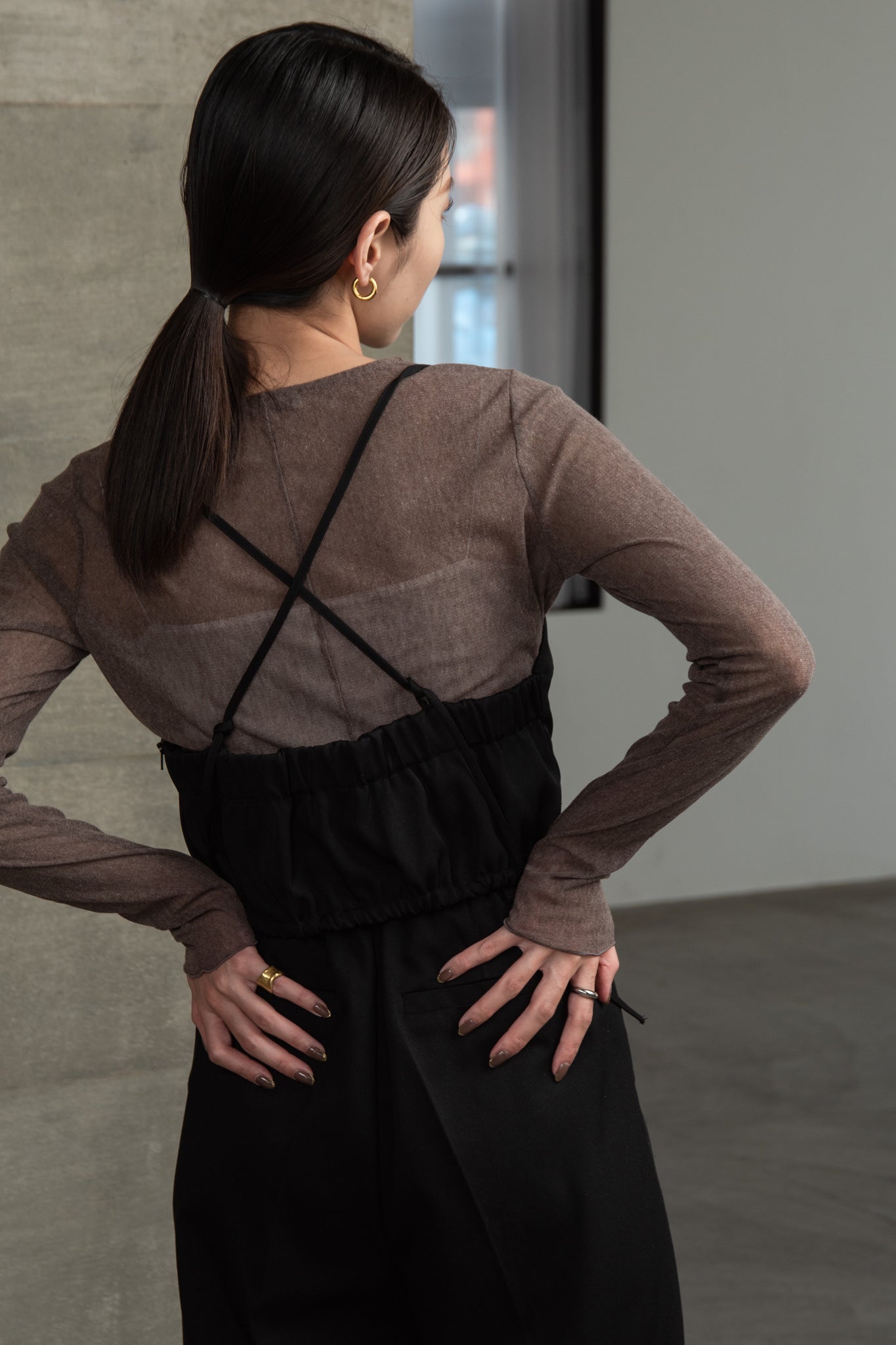 crew neck basic sheer tops
