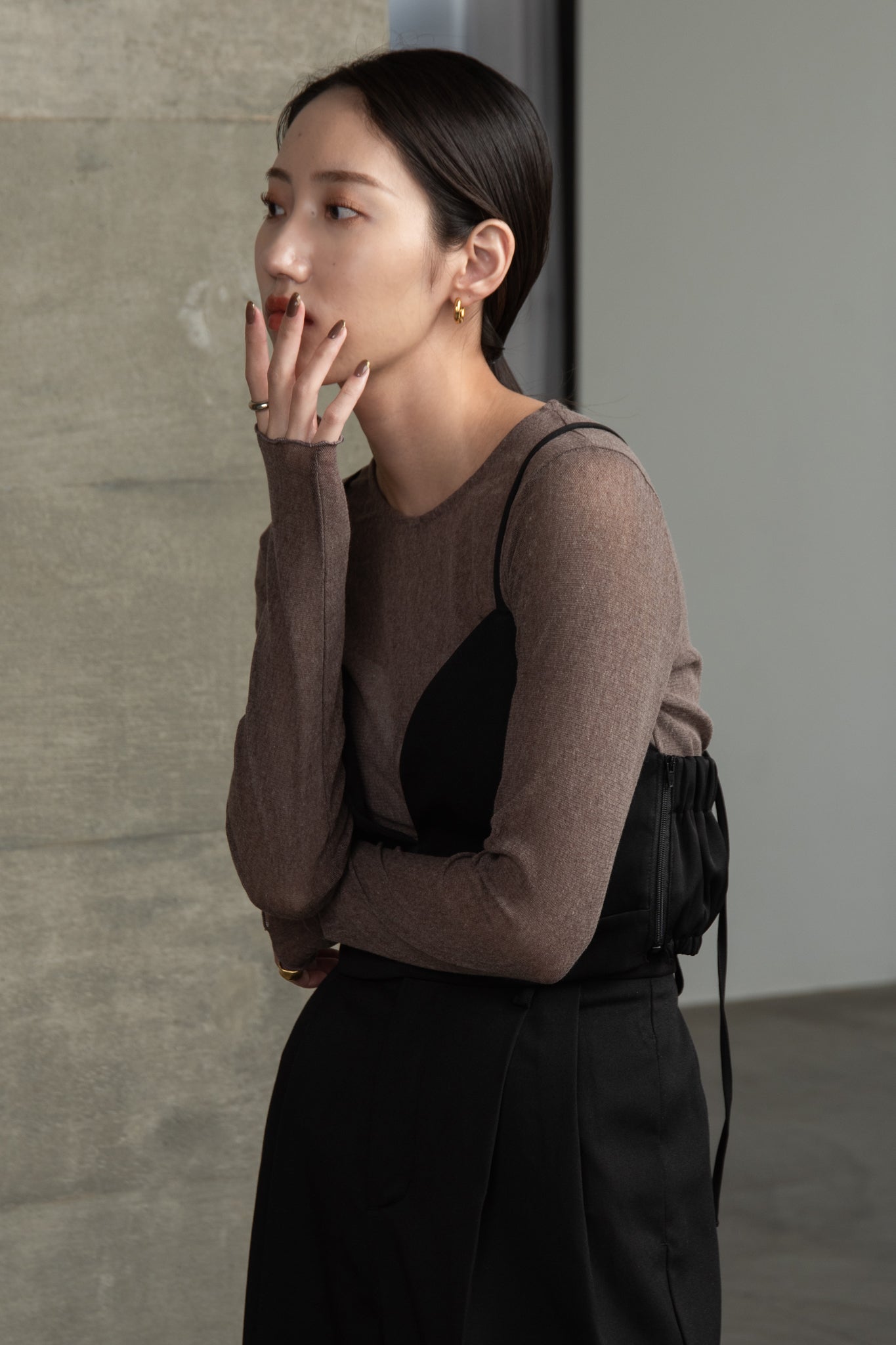 crew neck basic sheer tops