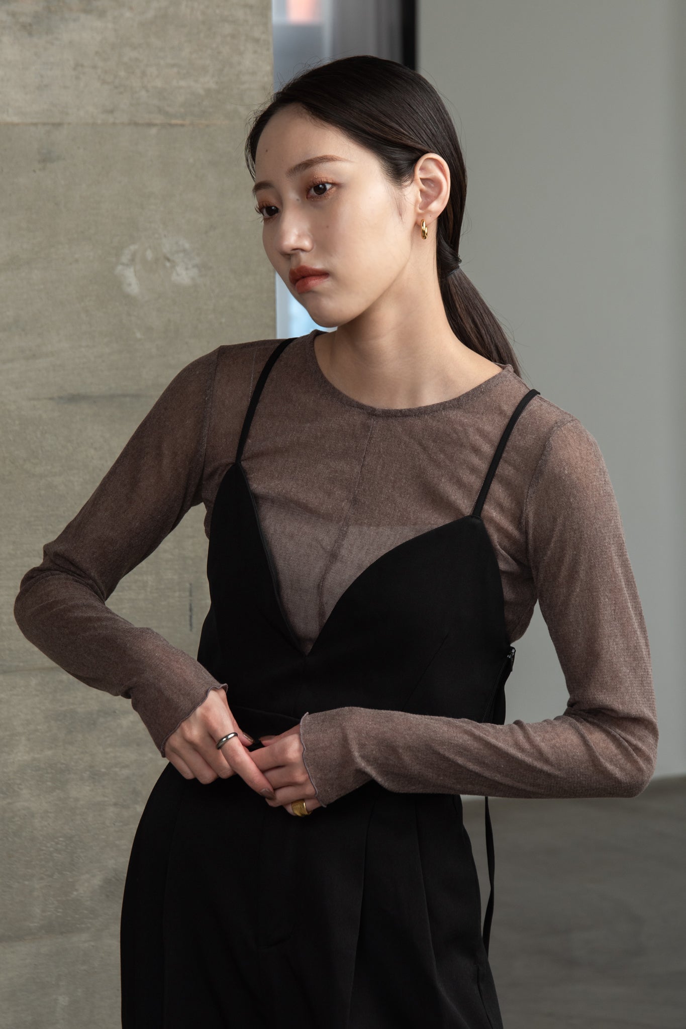 crew neck basic sheer tops
