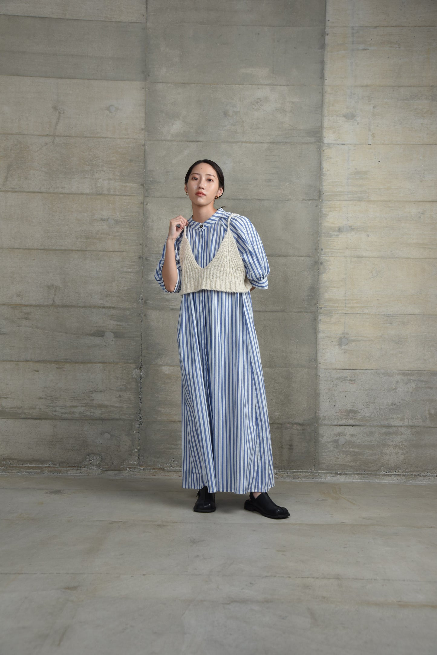 stripe shoulder tuck shirt ops