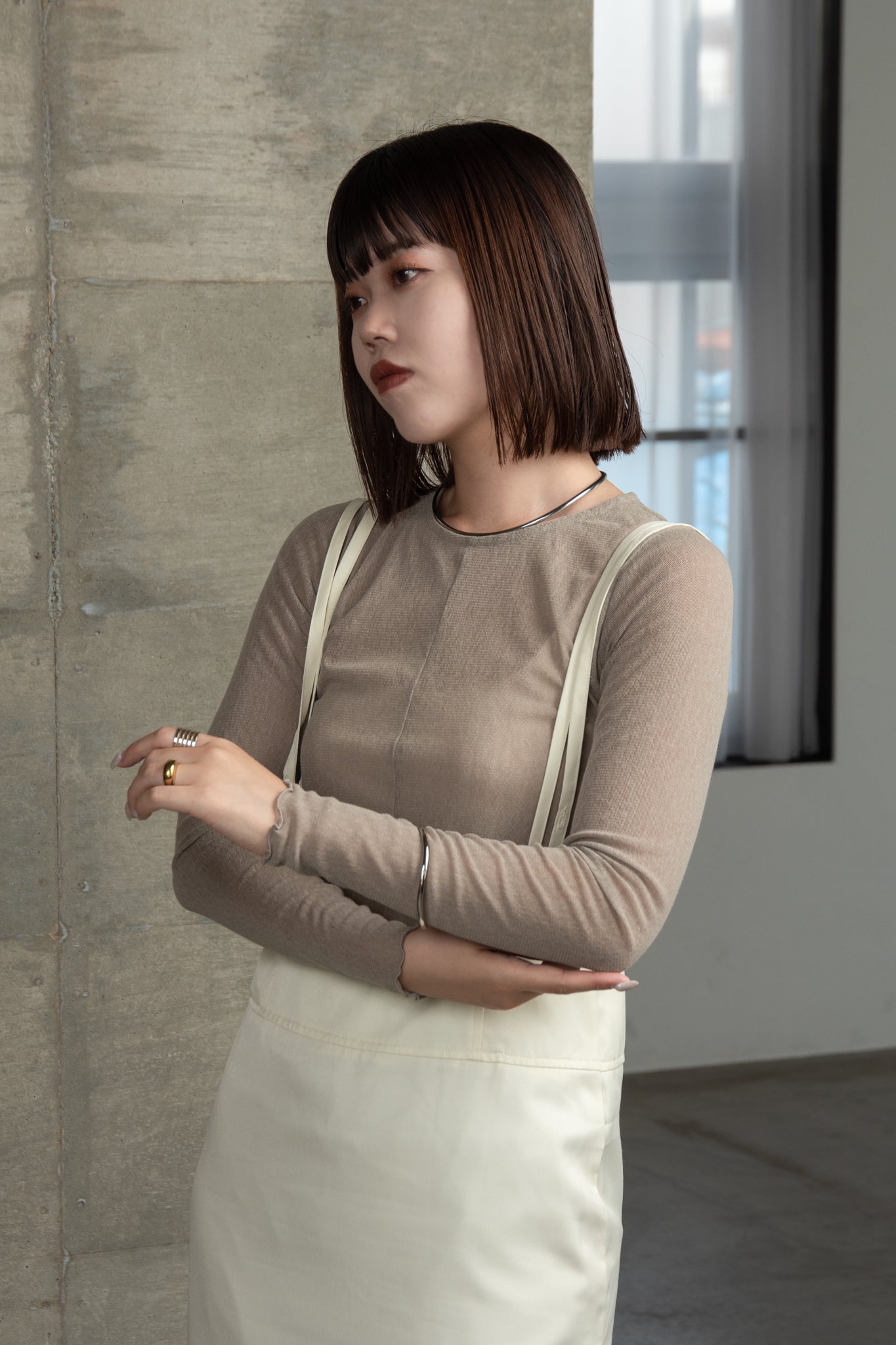 crew neck basic sheer tops