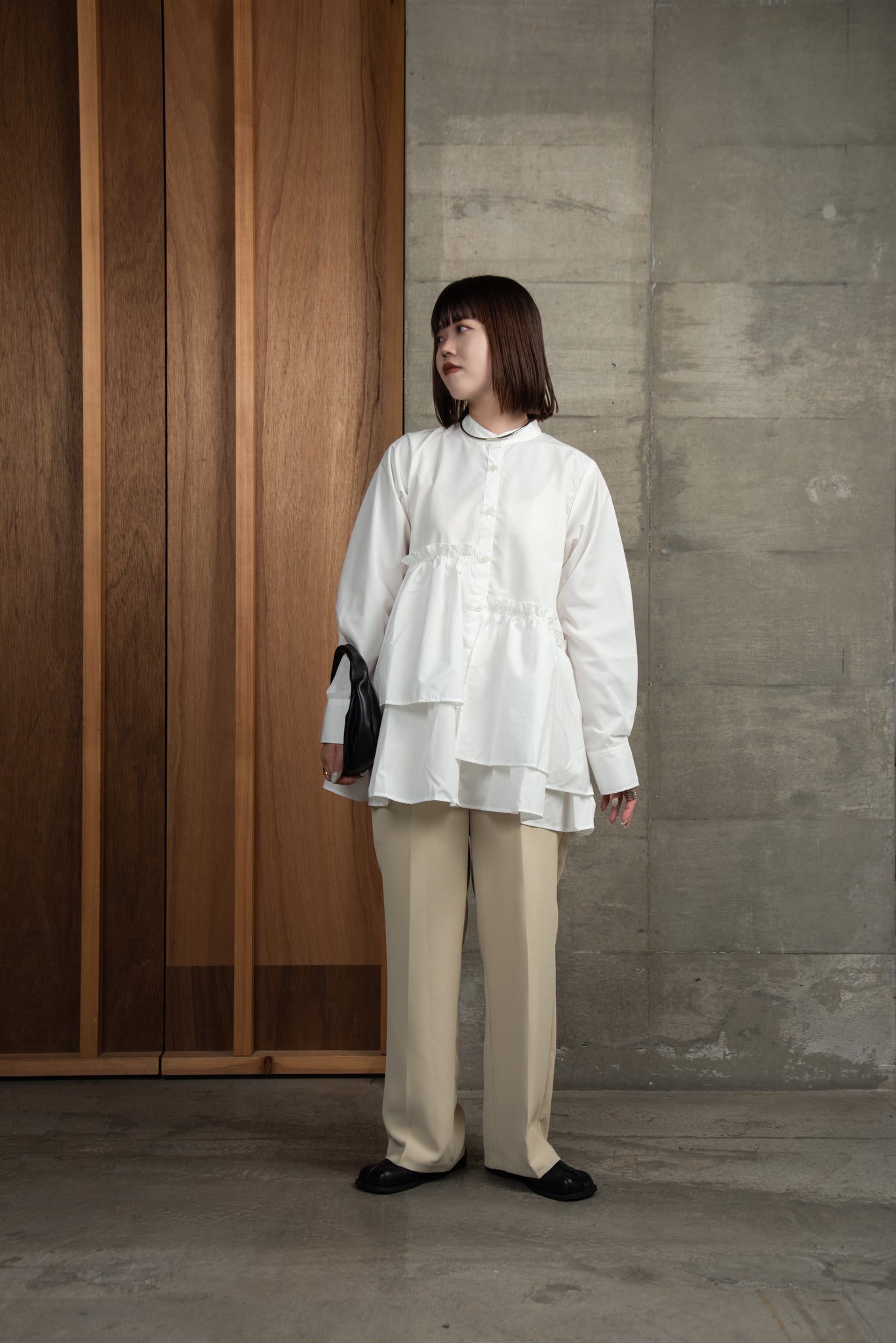asymmetry gather flare blouse