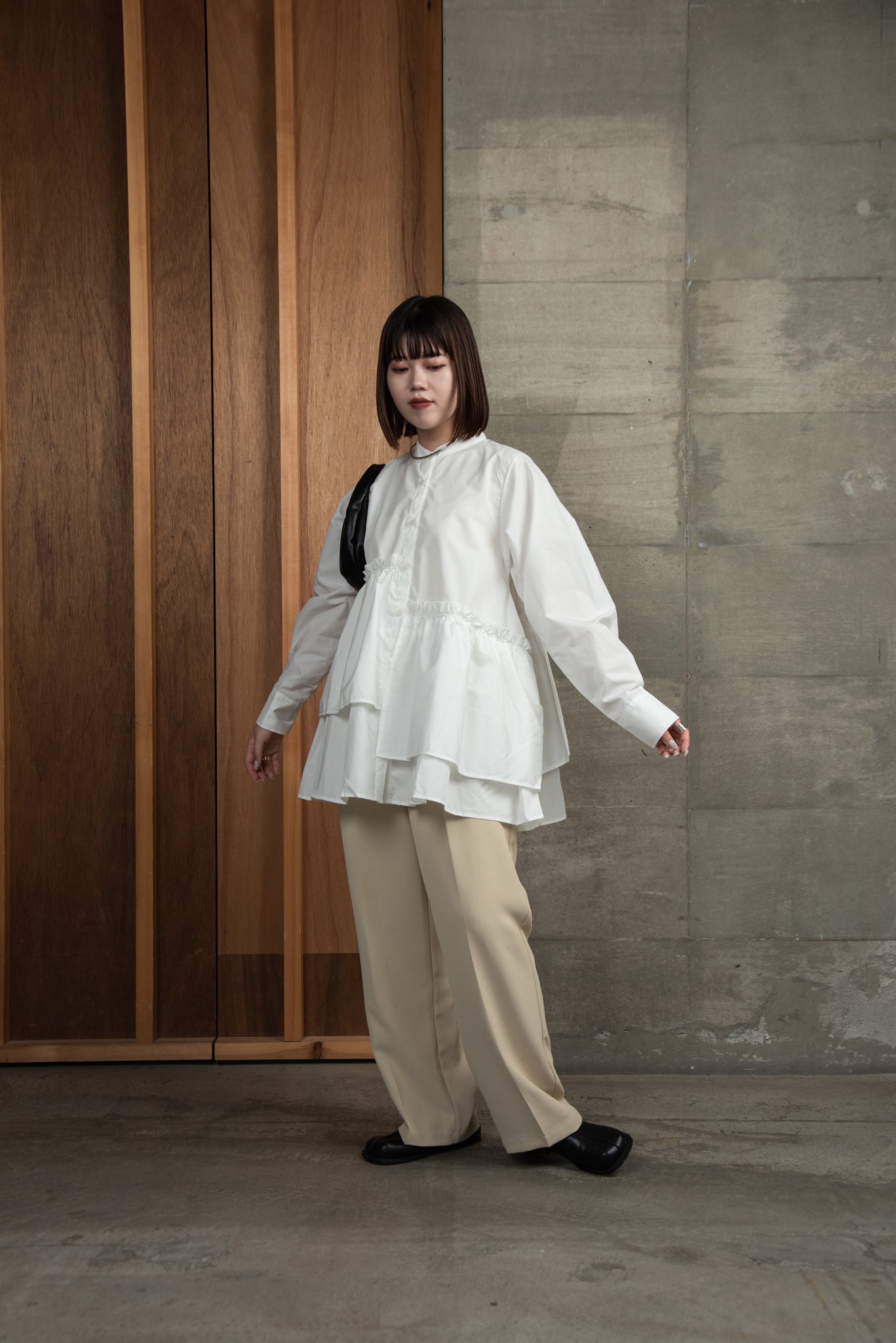 asymmetry gather flare blouse