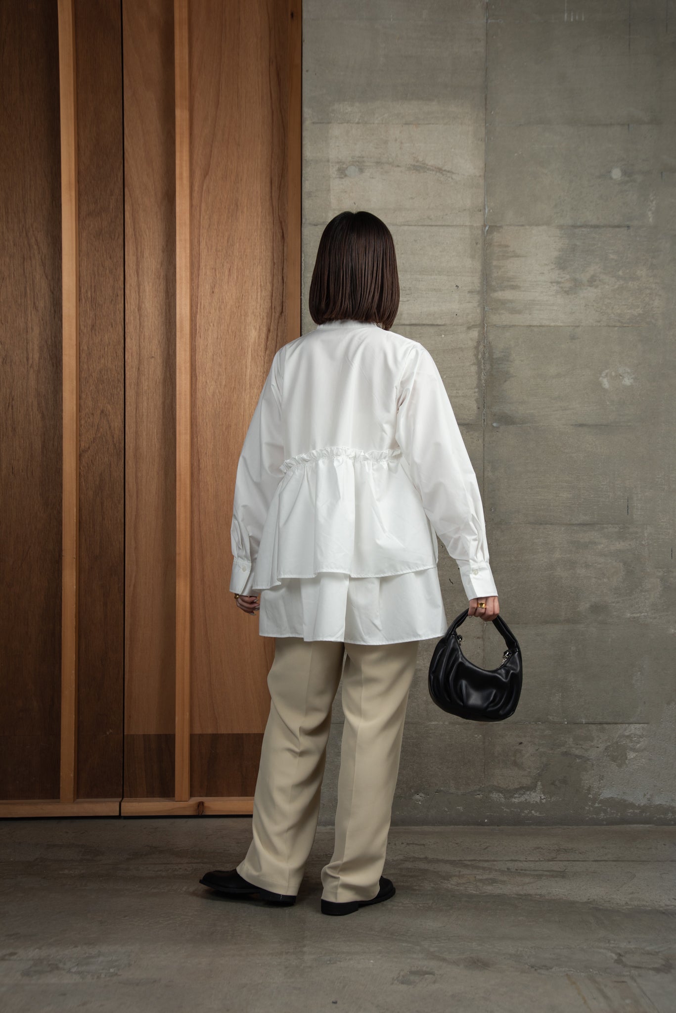 asymmetry gather flare blouse