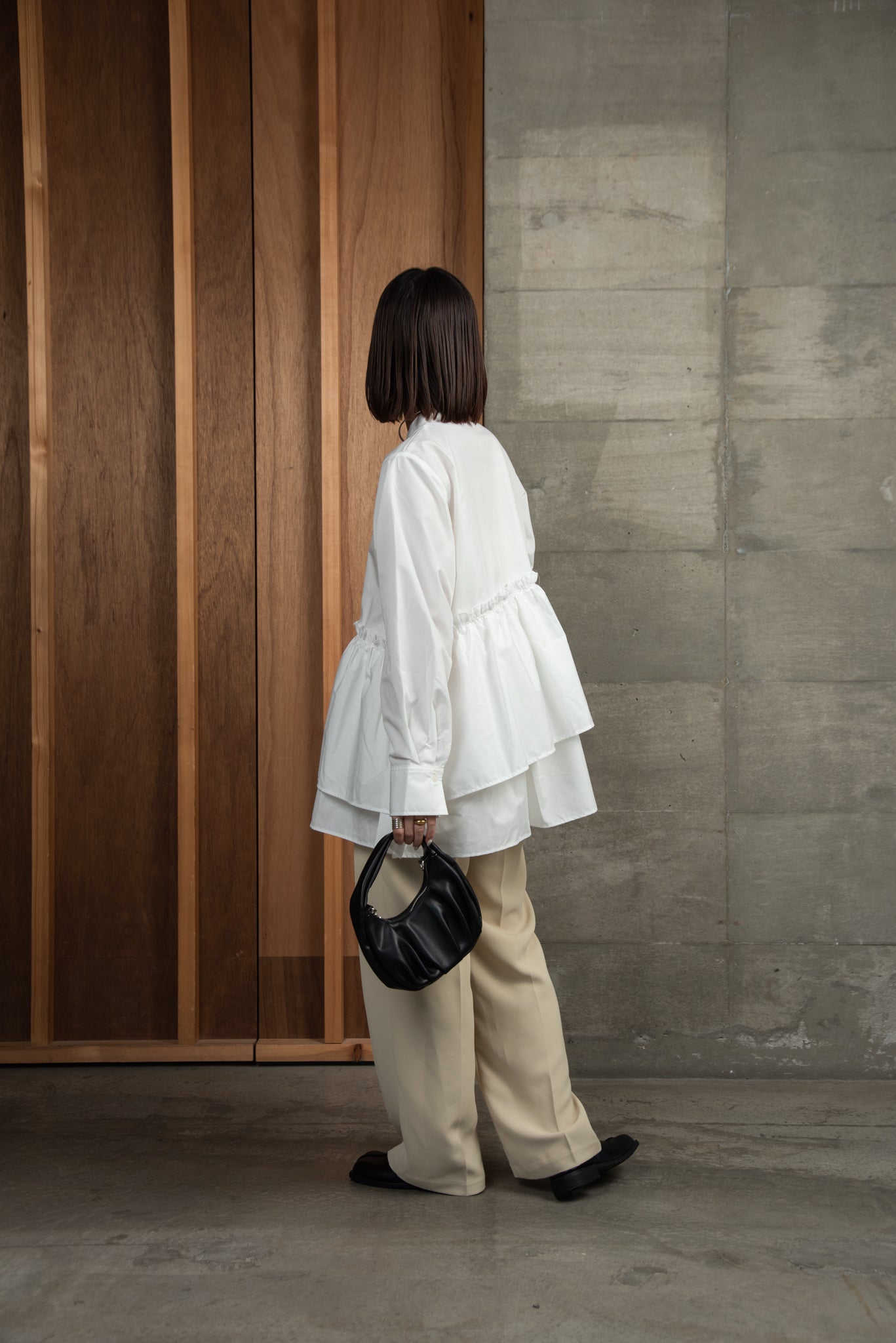 asymmetry gather flare blouse
