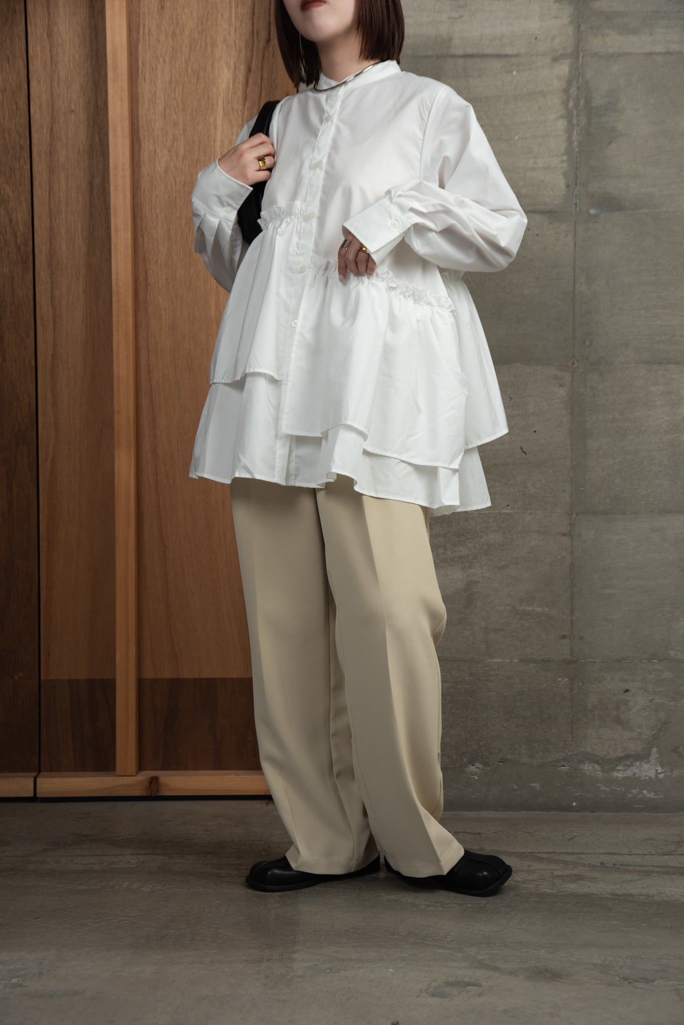 asymmetry gather flare blouse