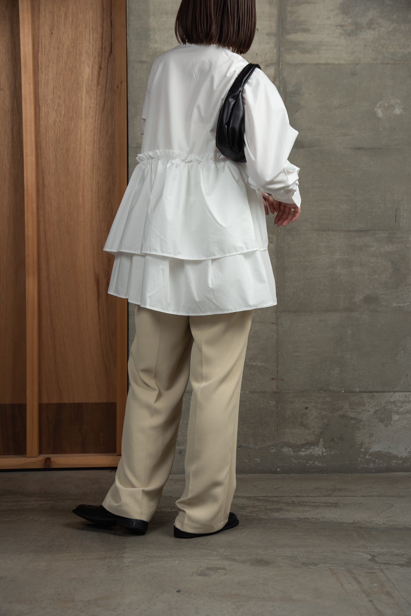 asymmetry gather flare blouse
