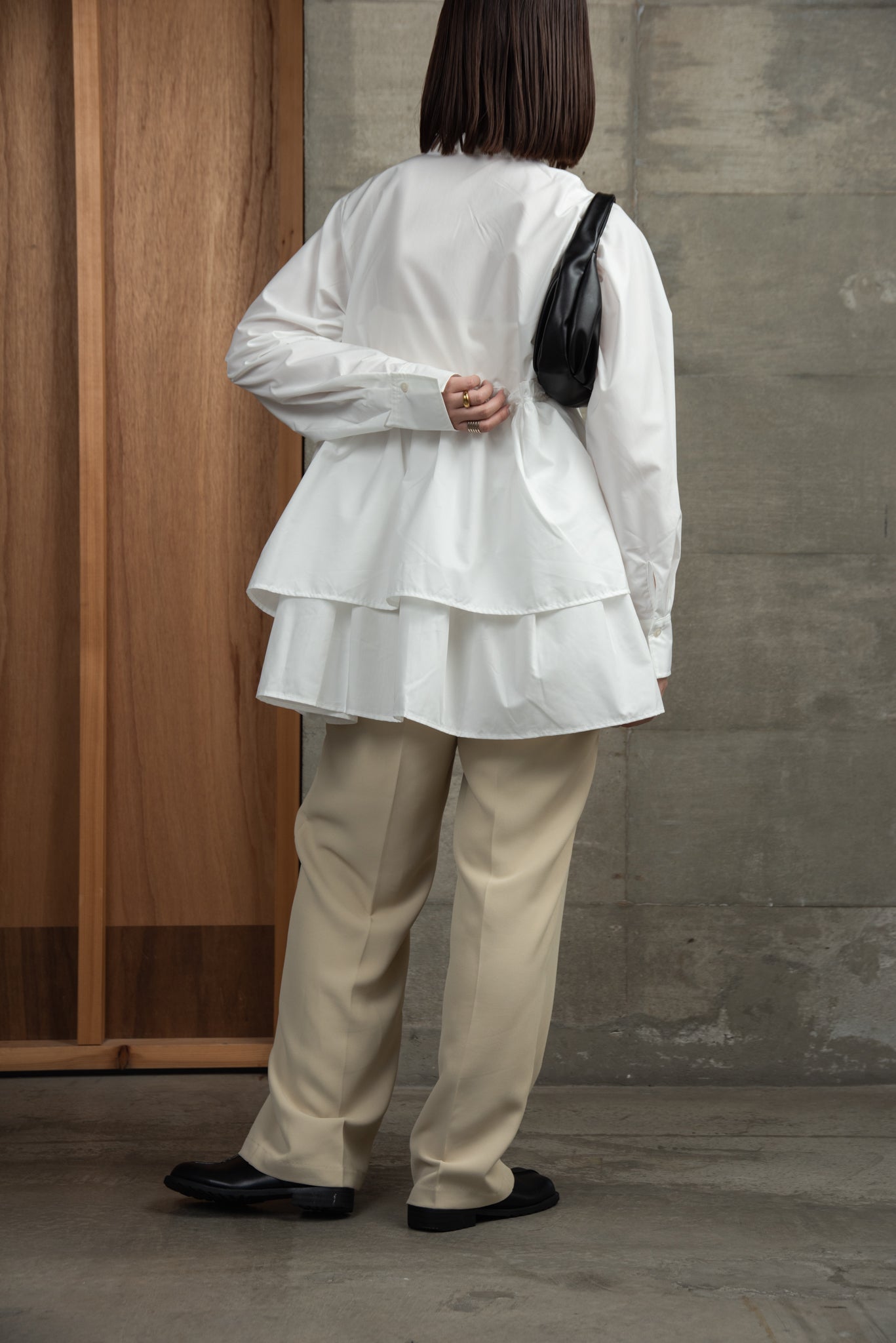 asymmetry gather flare blouse