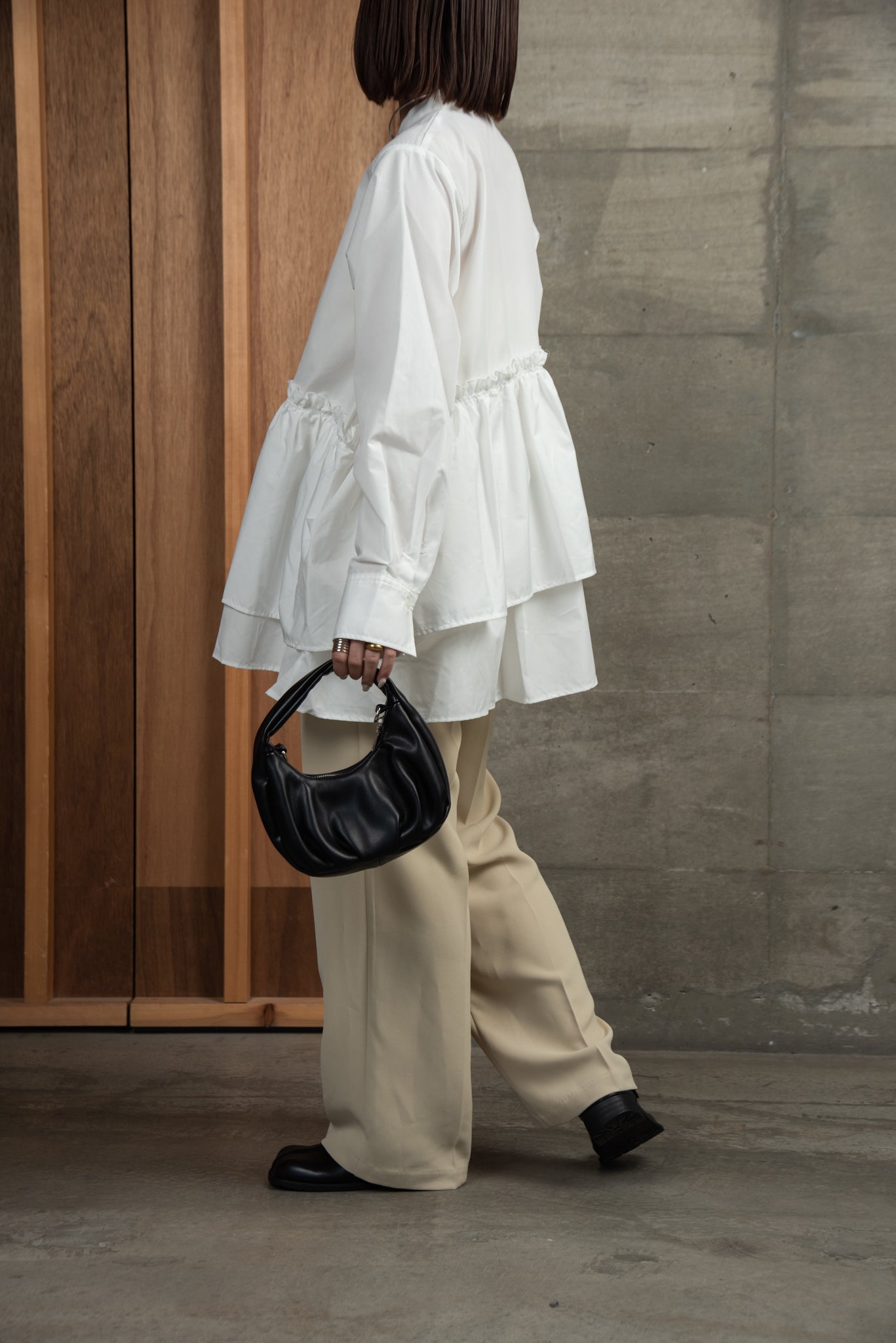 asymmetry gather flare blouse