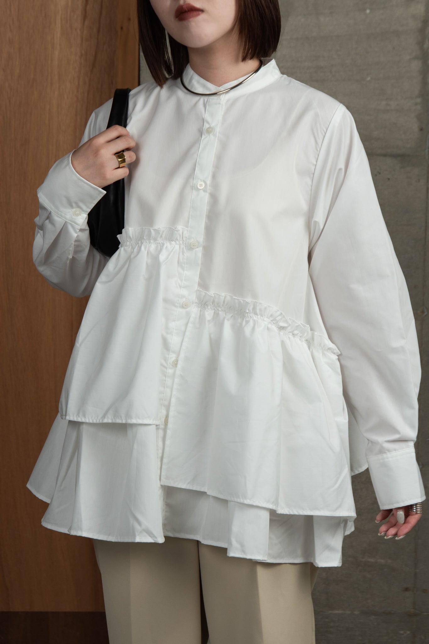 asymmetry gather flare blouse