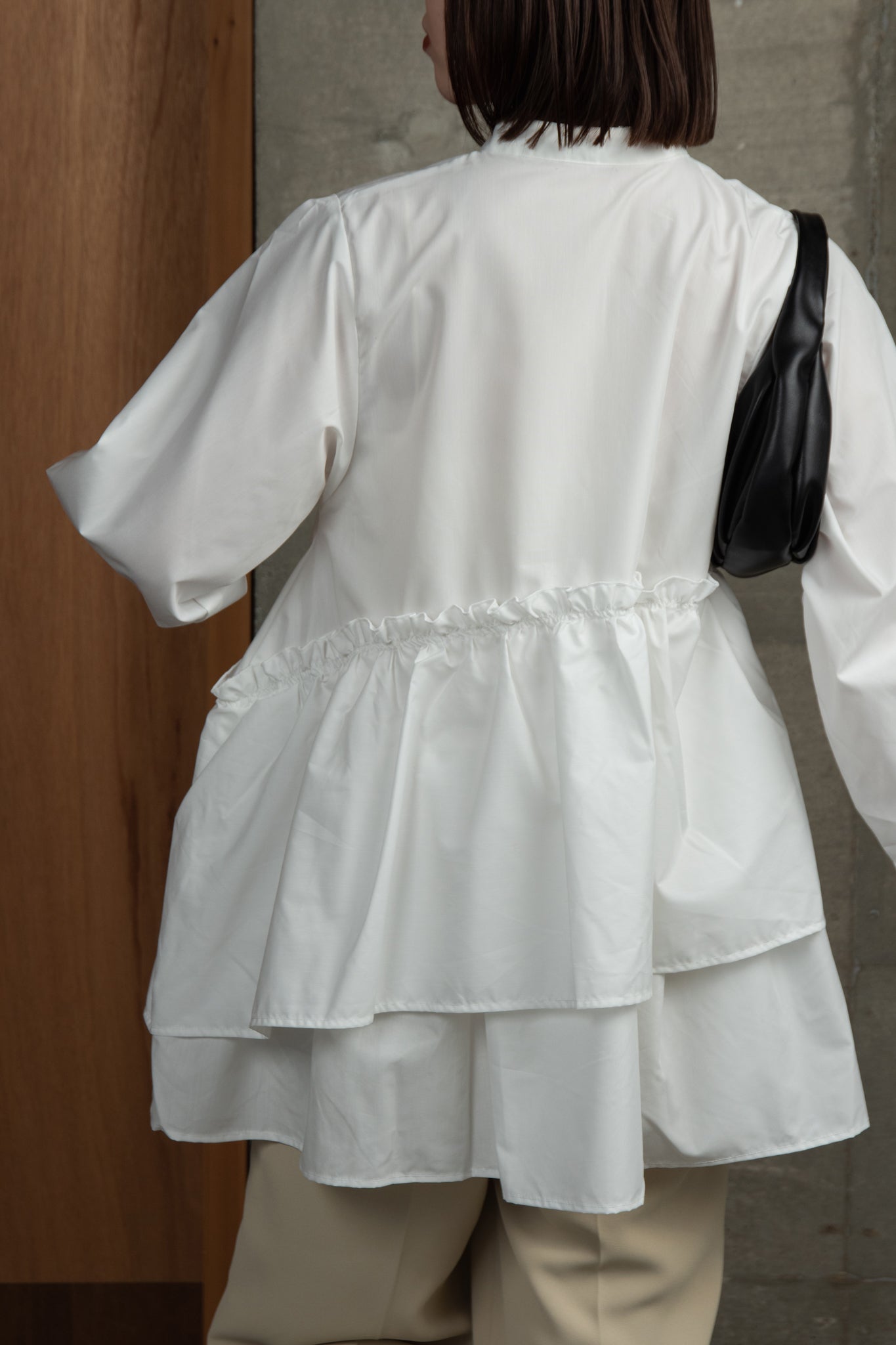 asymmetry gather flare blouse