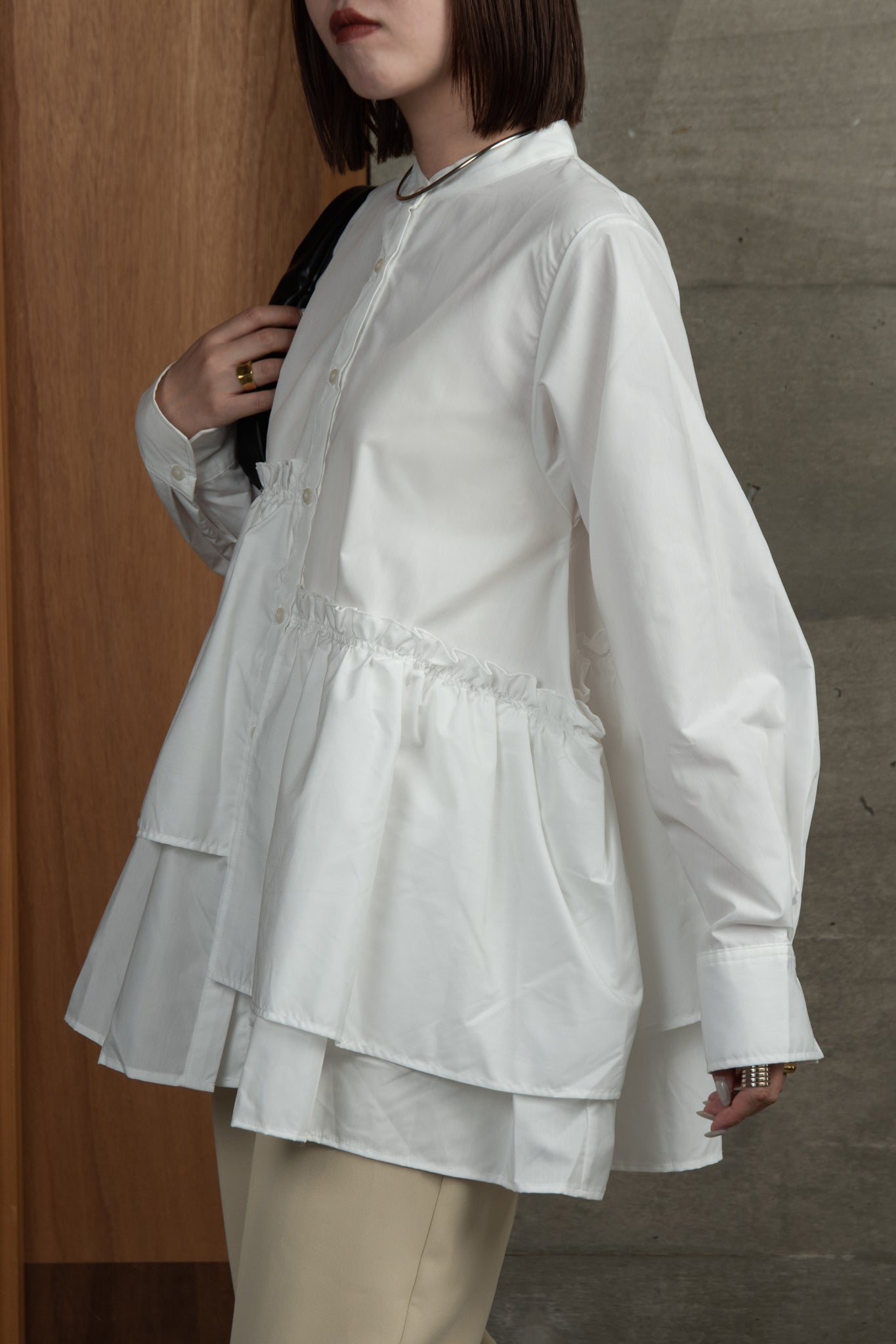 asymmetry gather flare blouse