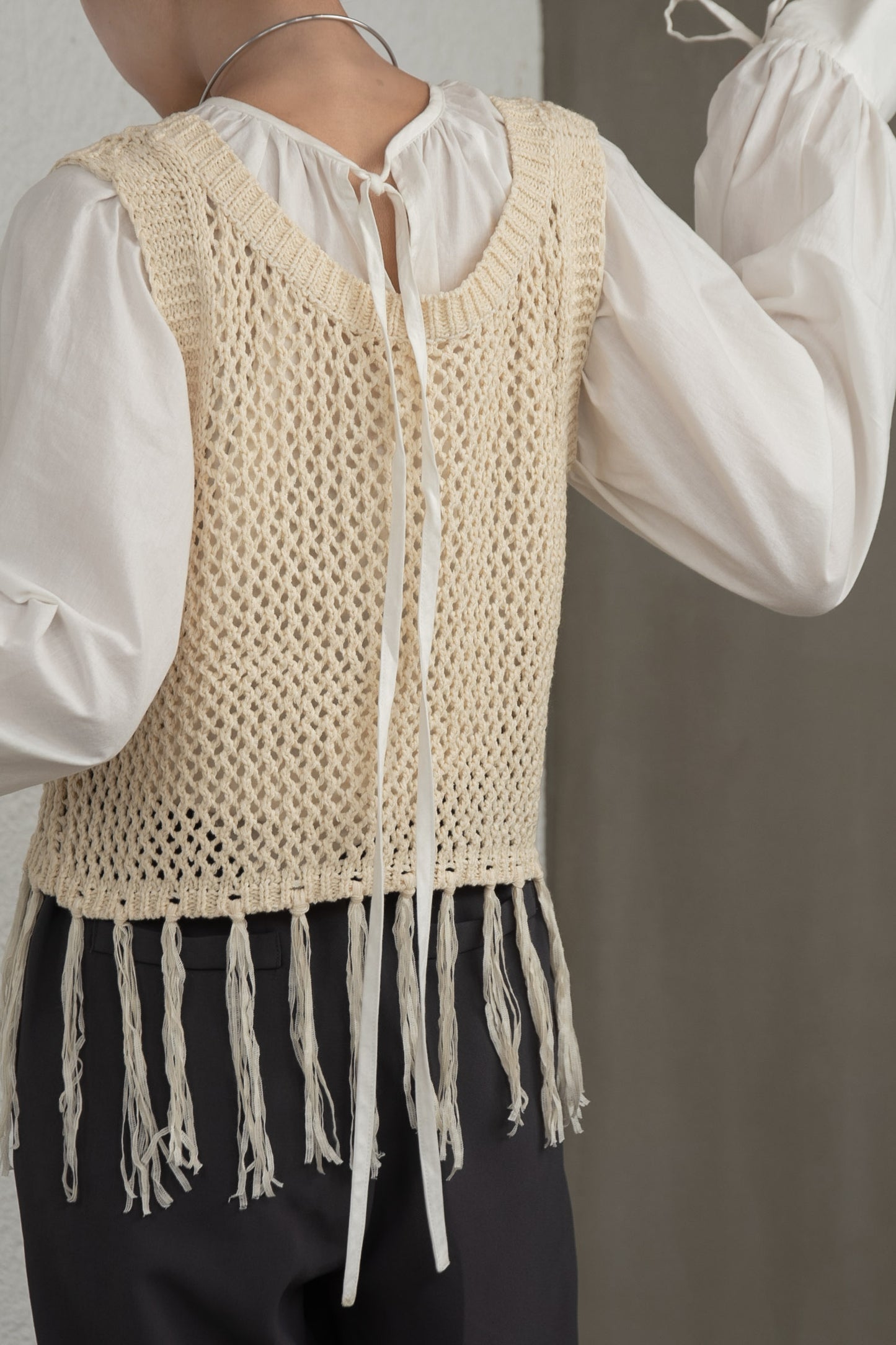 fringe pattern knit vest