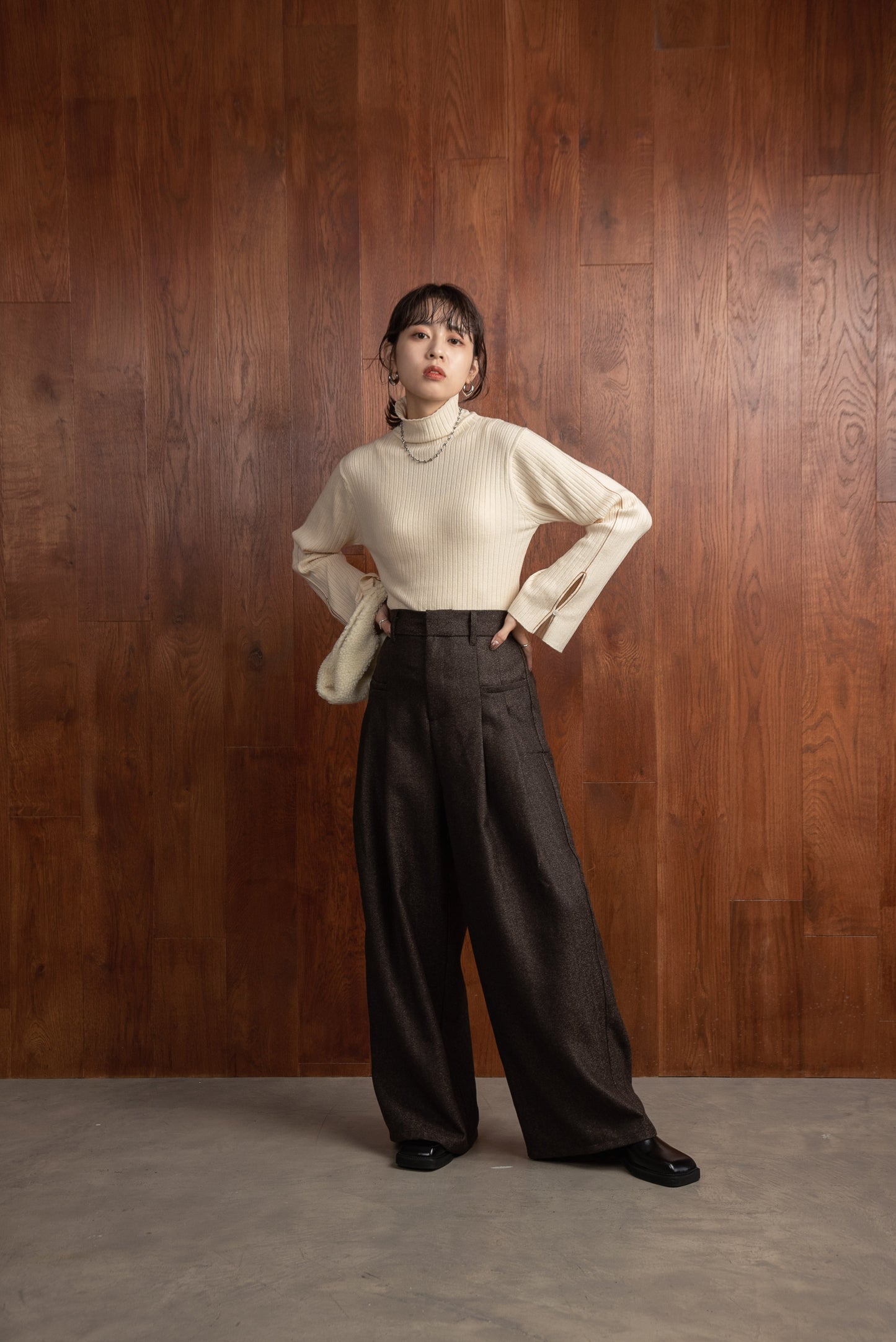 tweed tuck wide pants