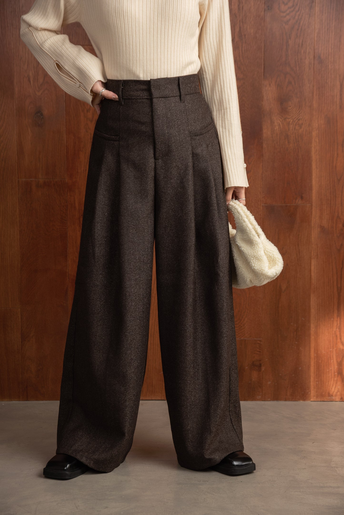 tweed tuck wide pants