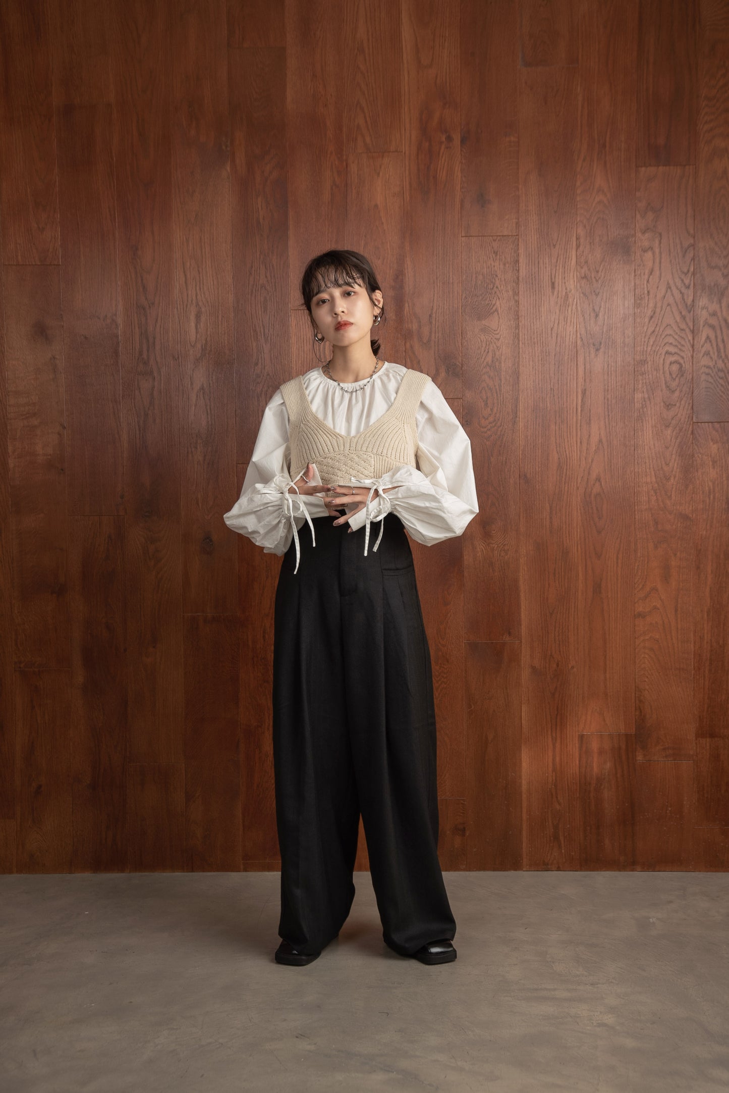 tweed tuck wide pants