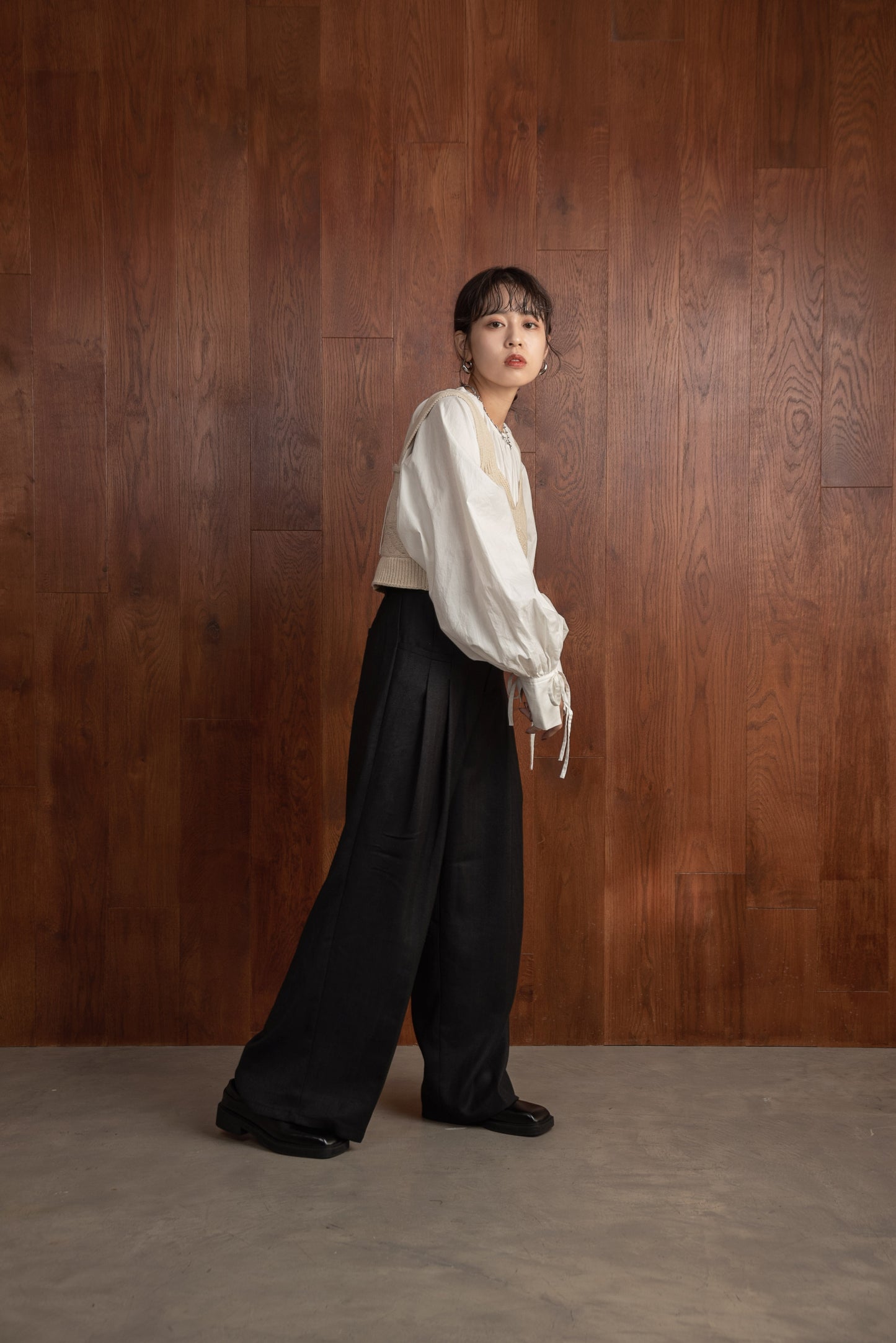 tweed tuck wide pants