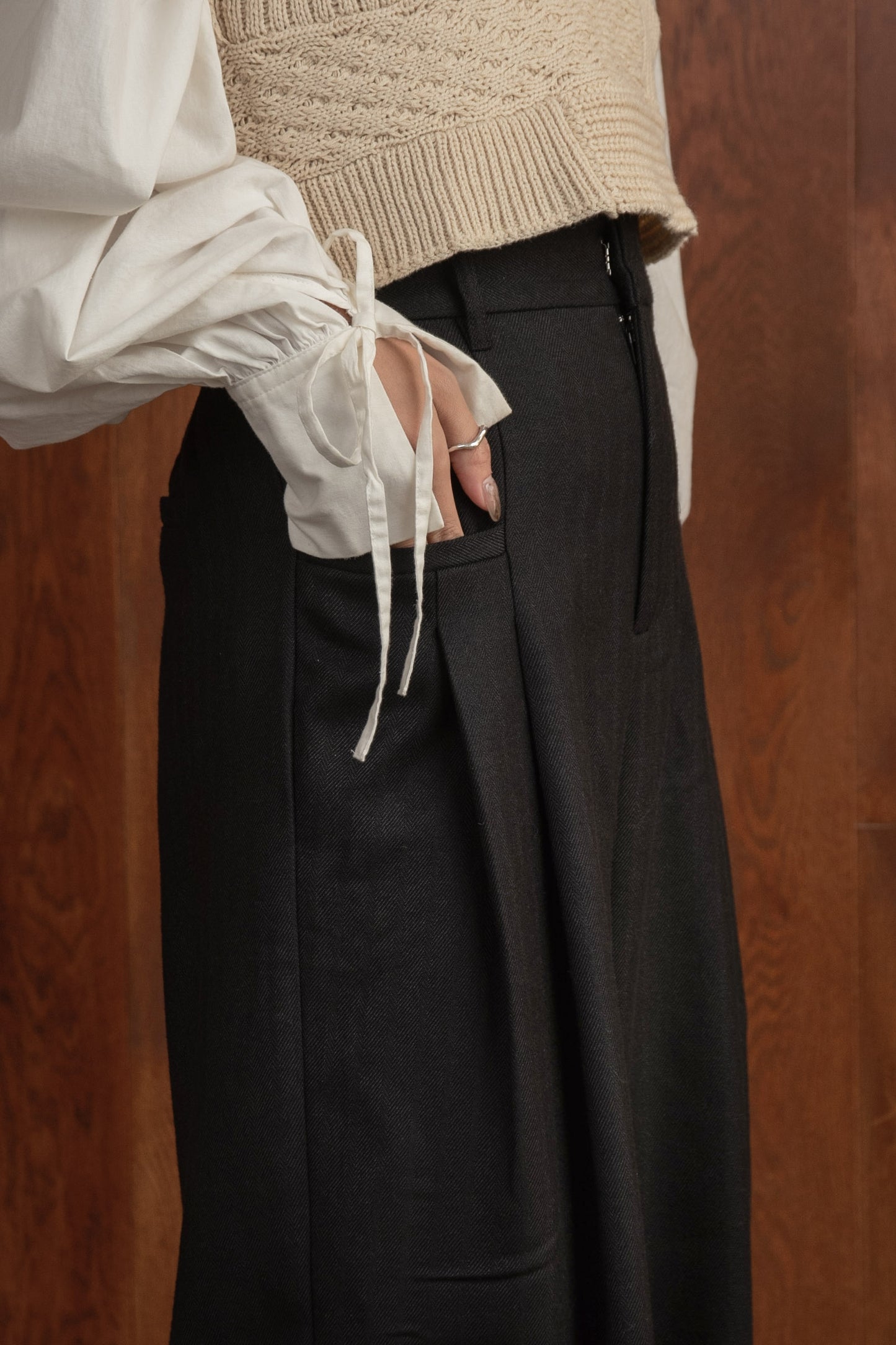 tweed tuck wide pants