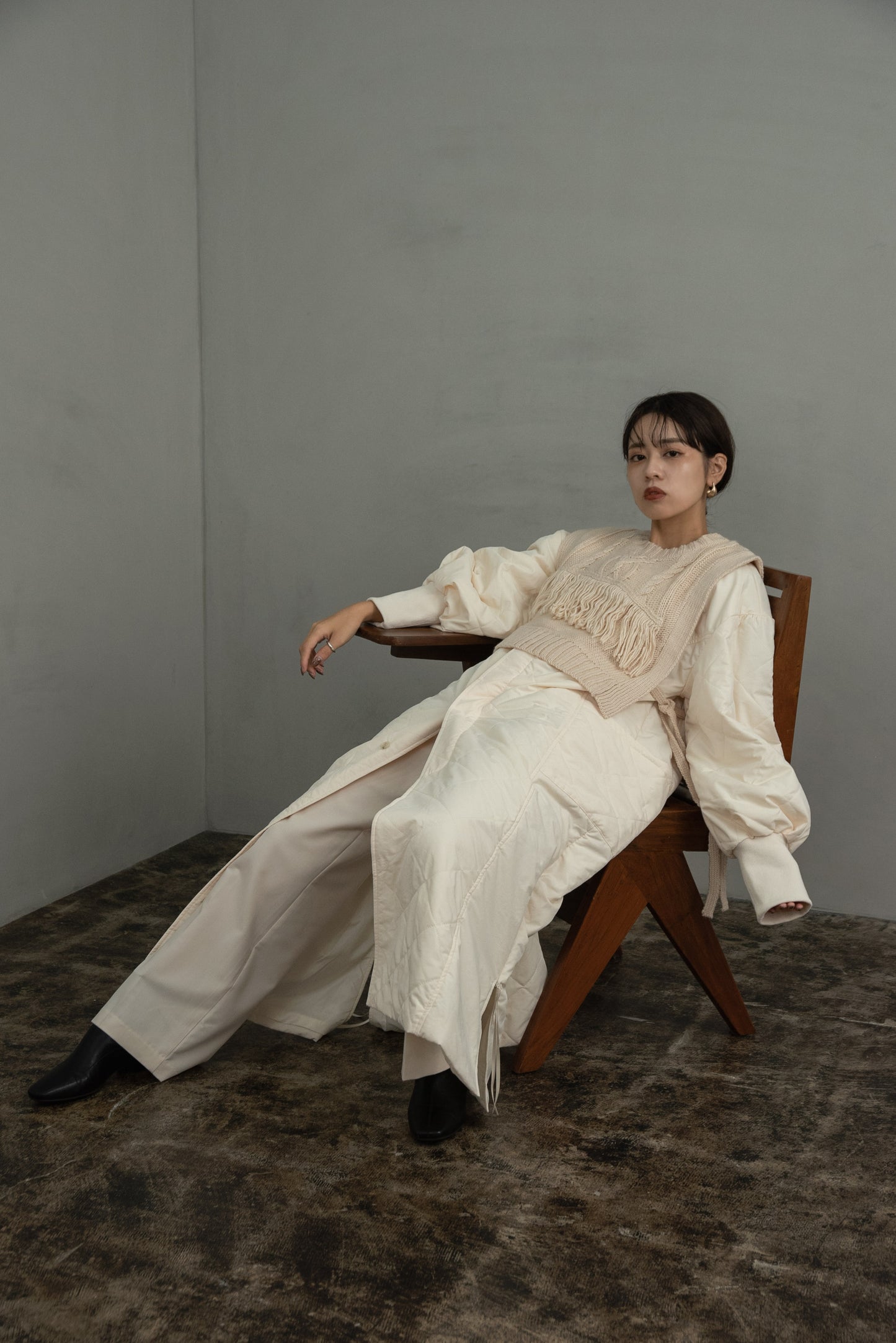 quilting volume sleeve long coat