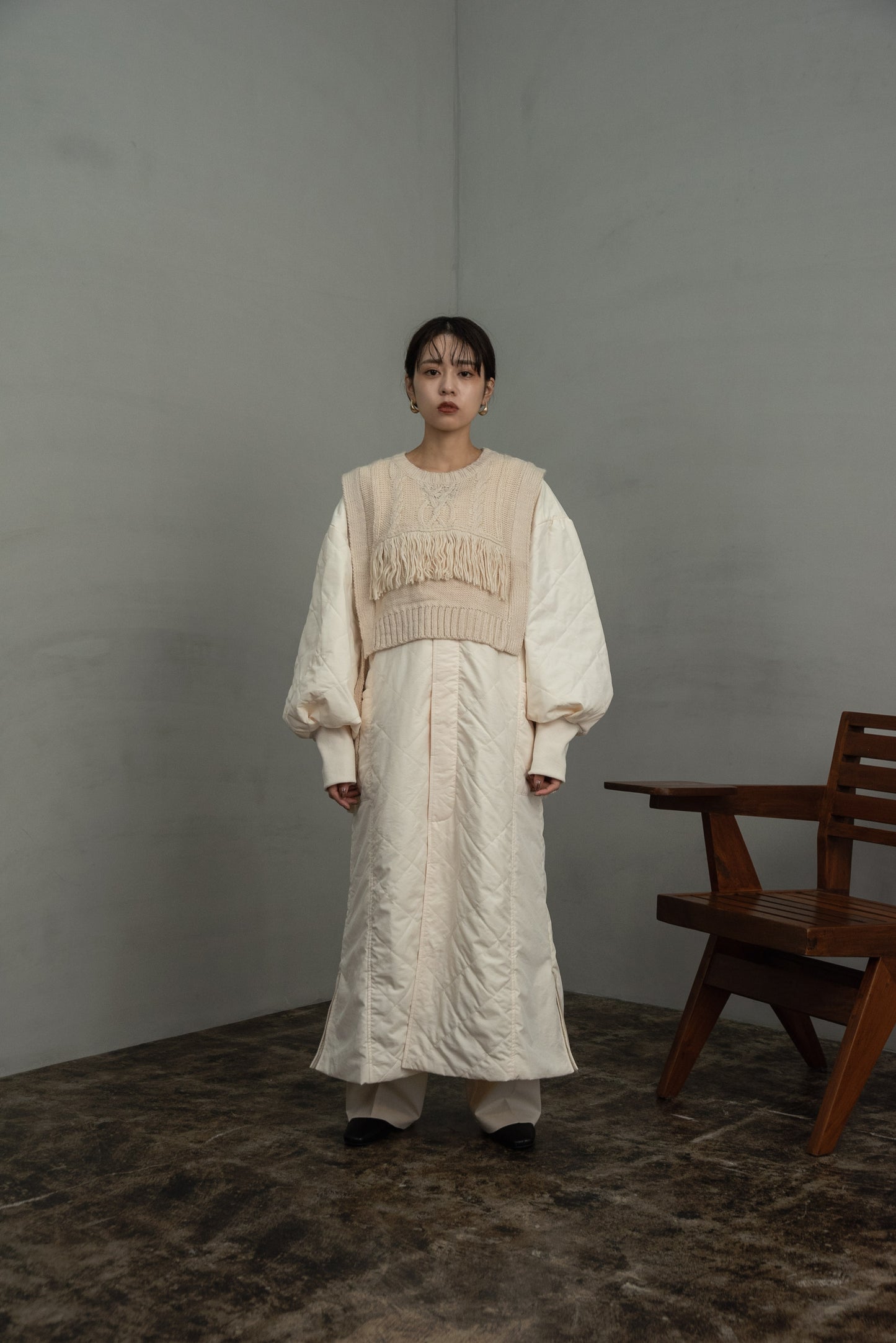 quilting volume sleeve long coat