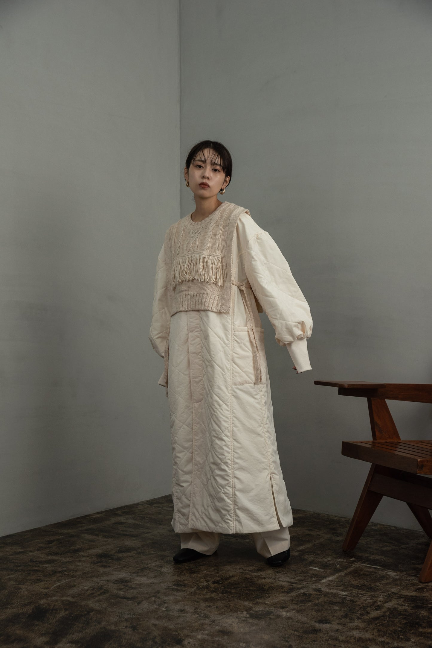 quilting volume sleeve long coat