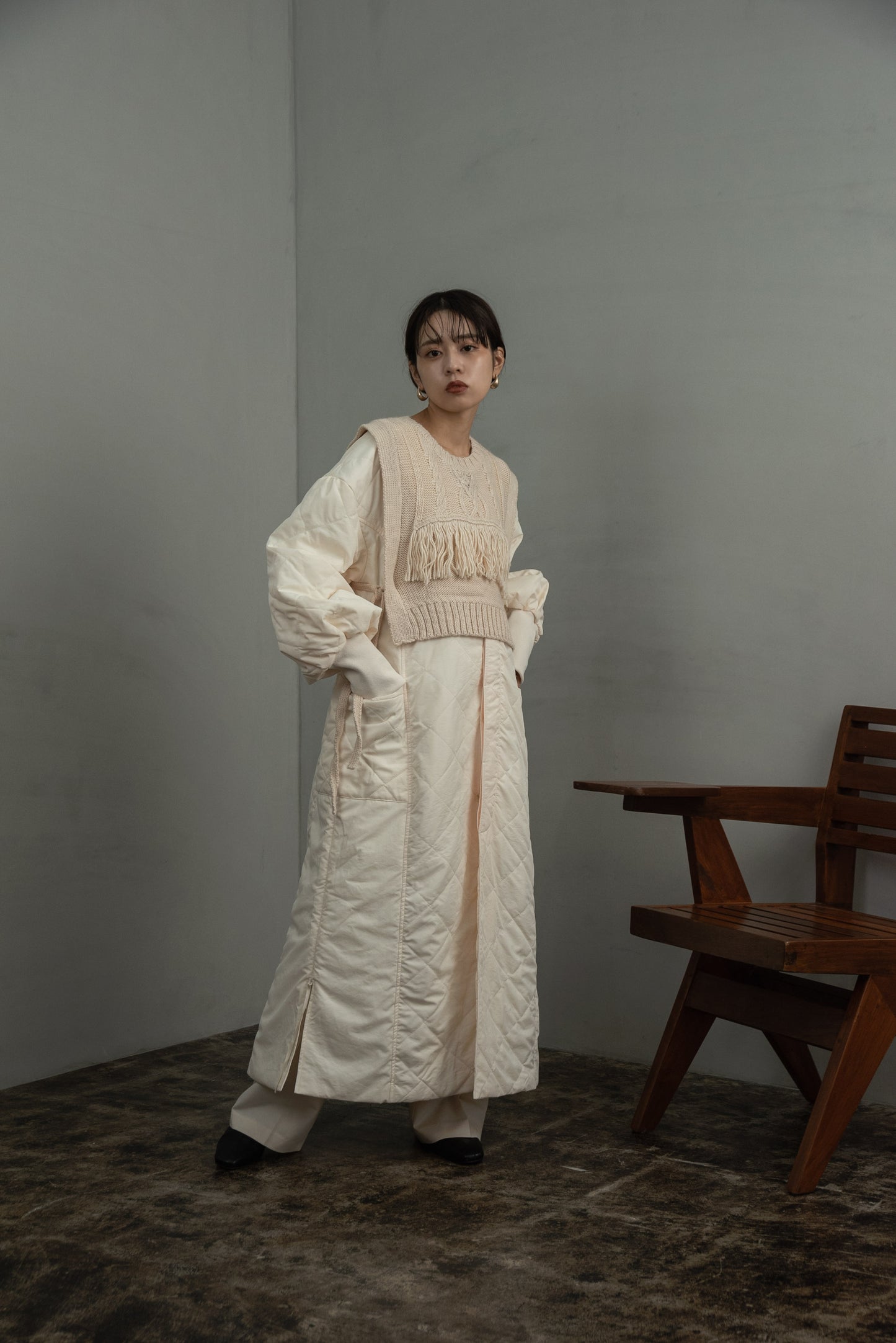 quilting volume sleeve long coat