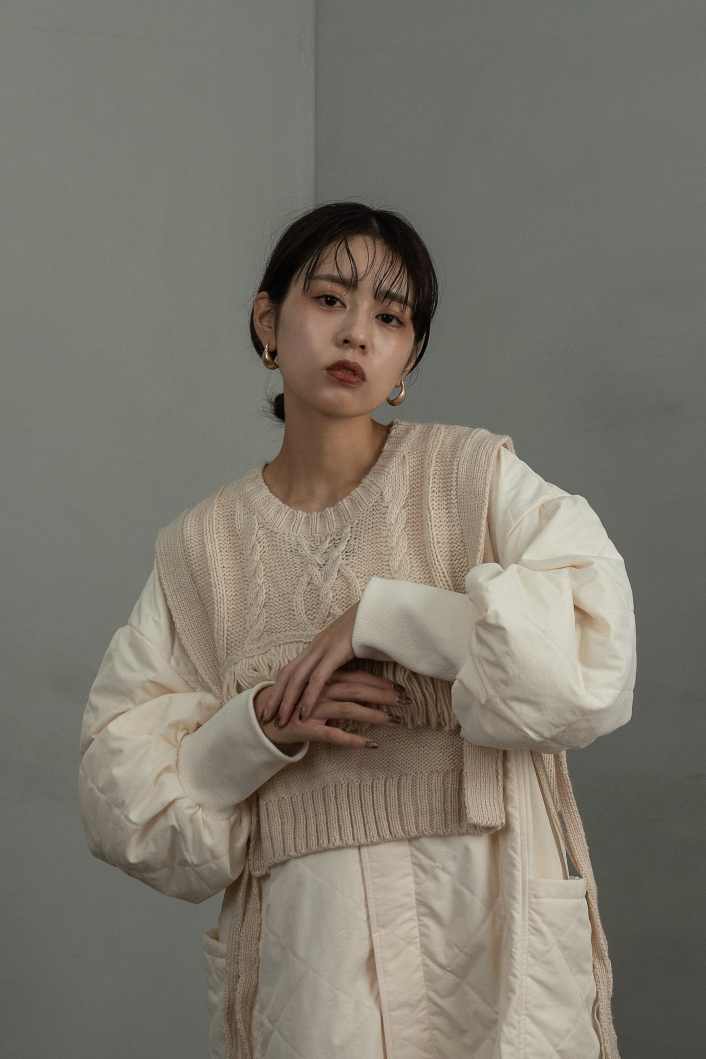 quilting volume sleeve long coat