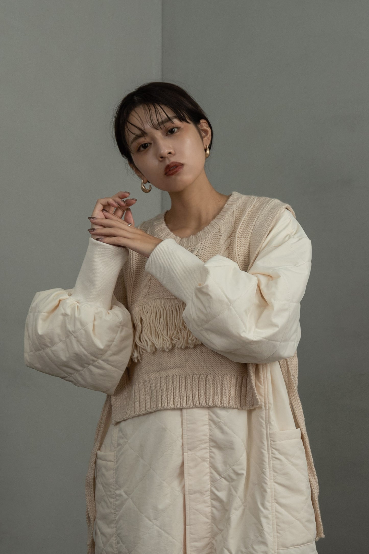 quilting volume sleeve long coat