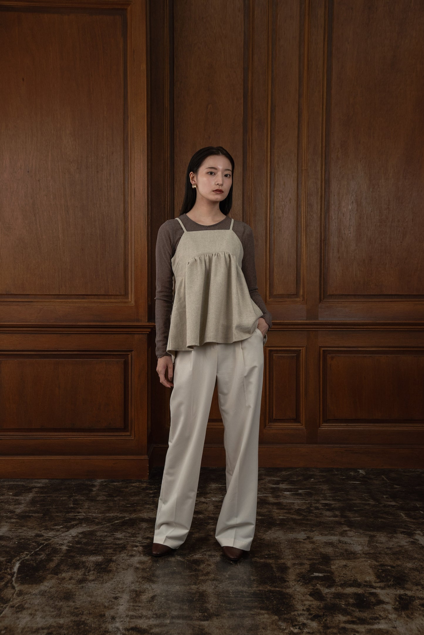 herringbone gather peplum cami