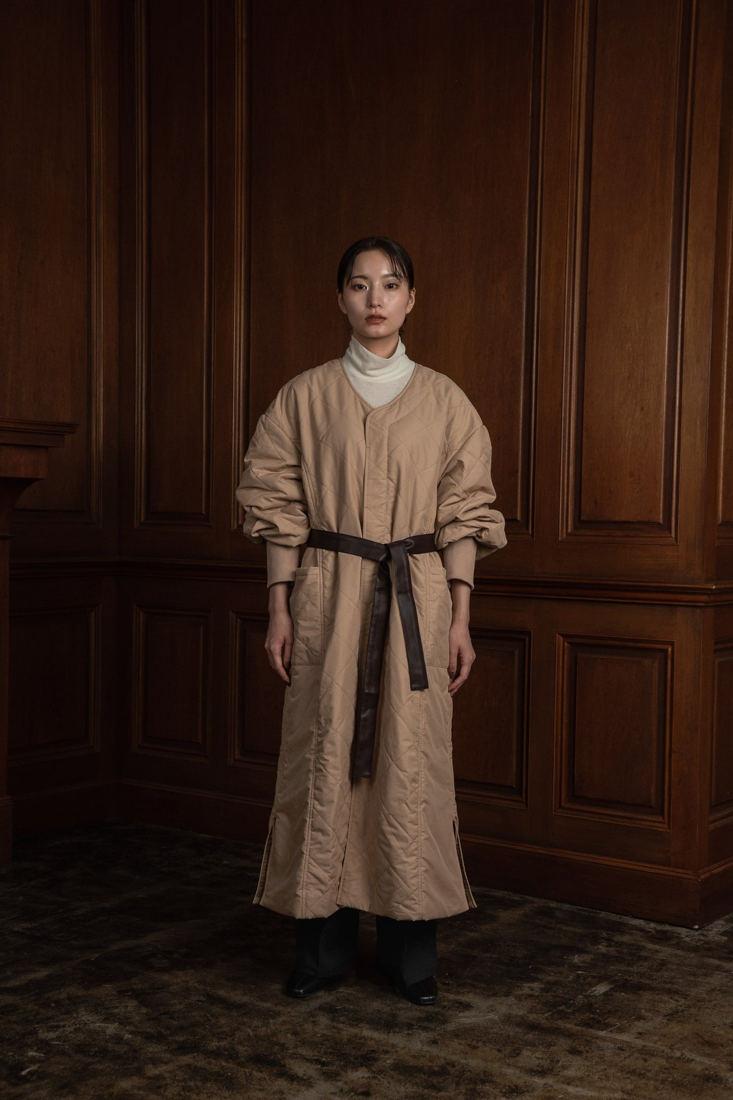quilting volume sleeve long coat