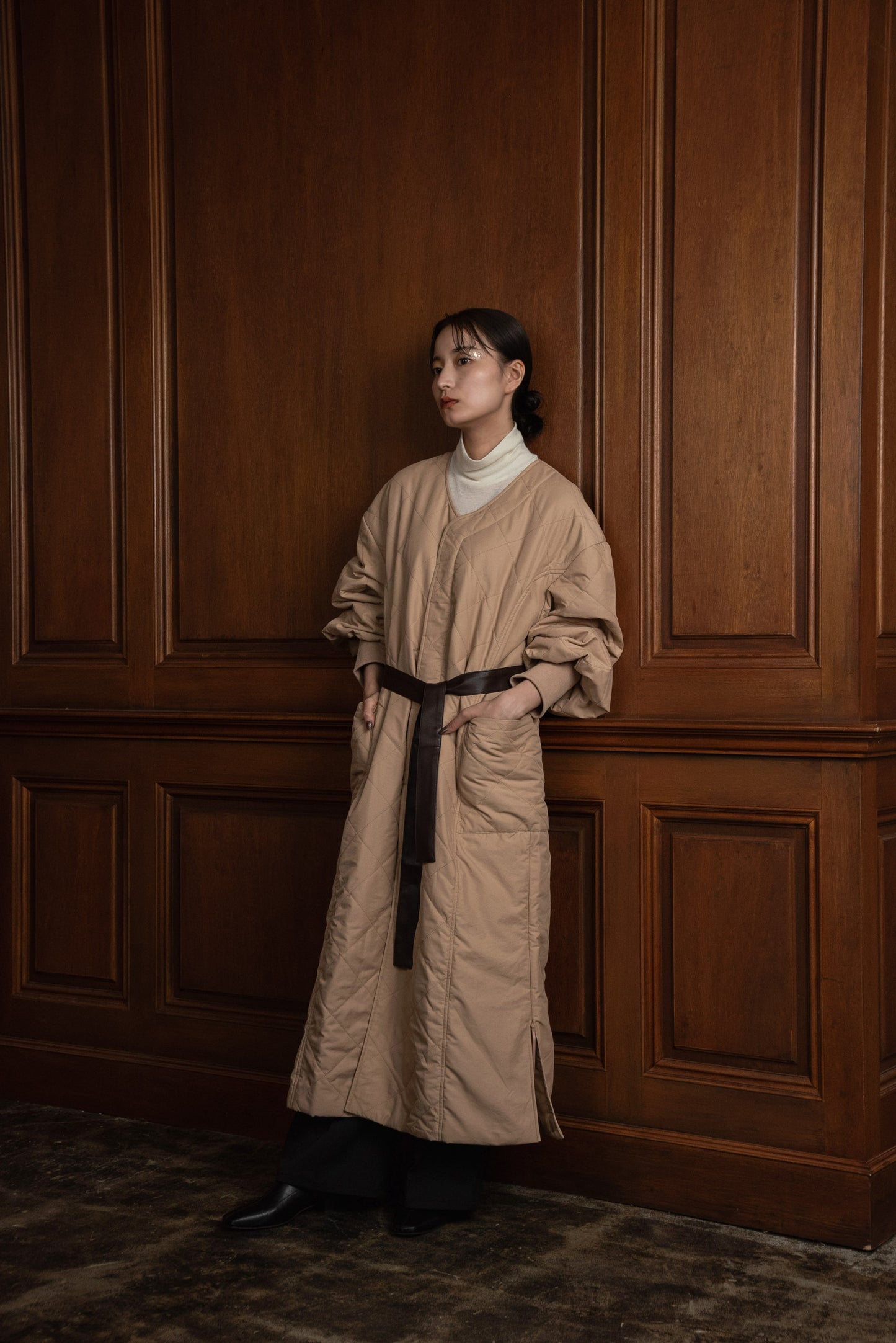 quilting volume sleeve long coat
