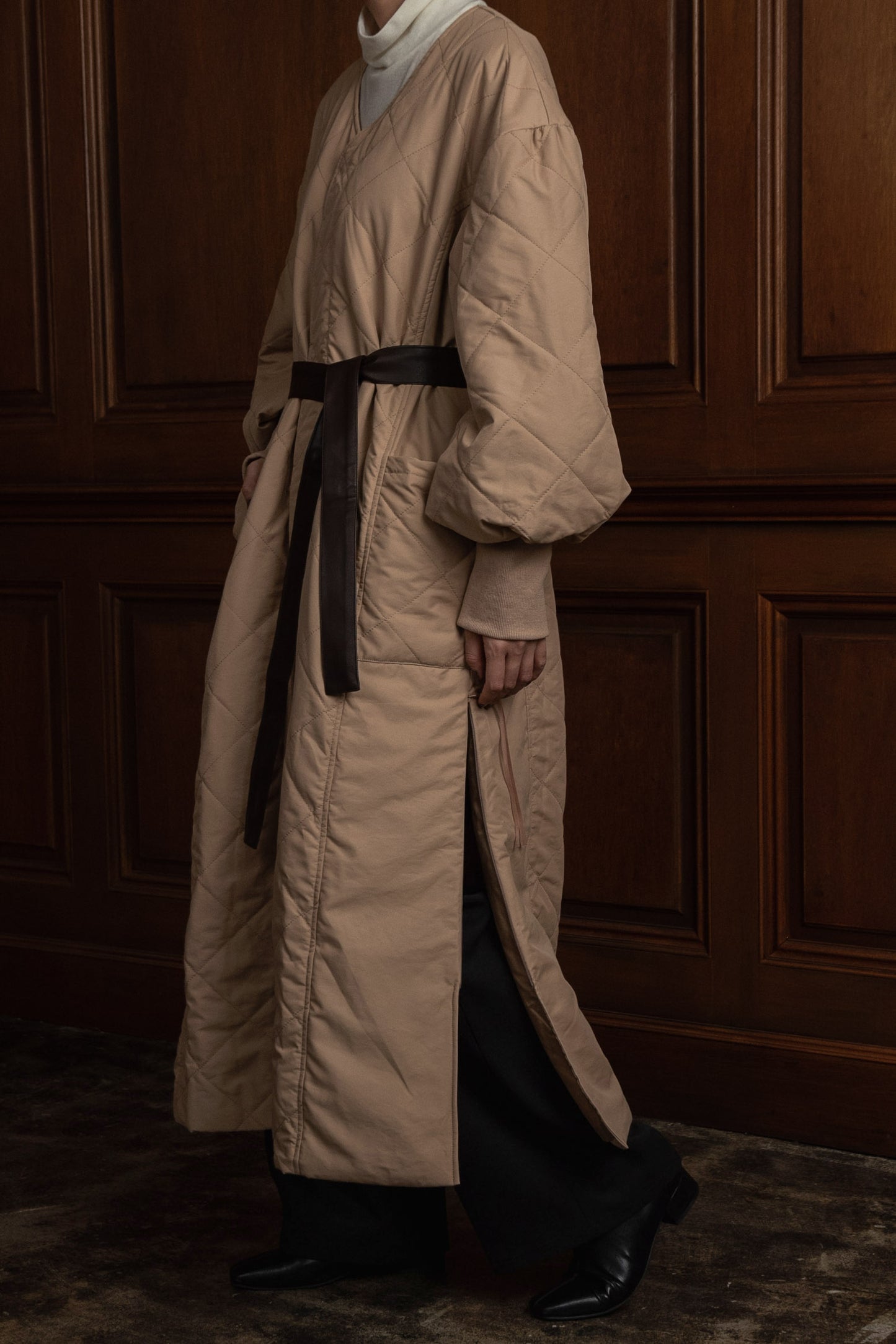 quilting volume sleeve long coat