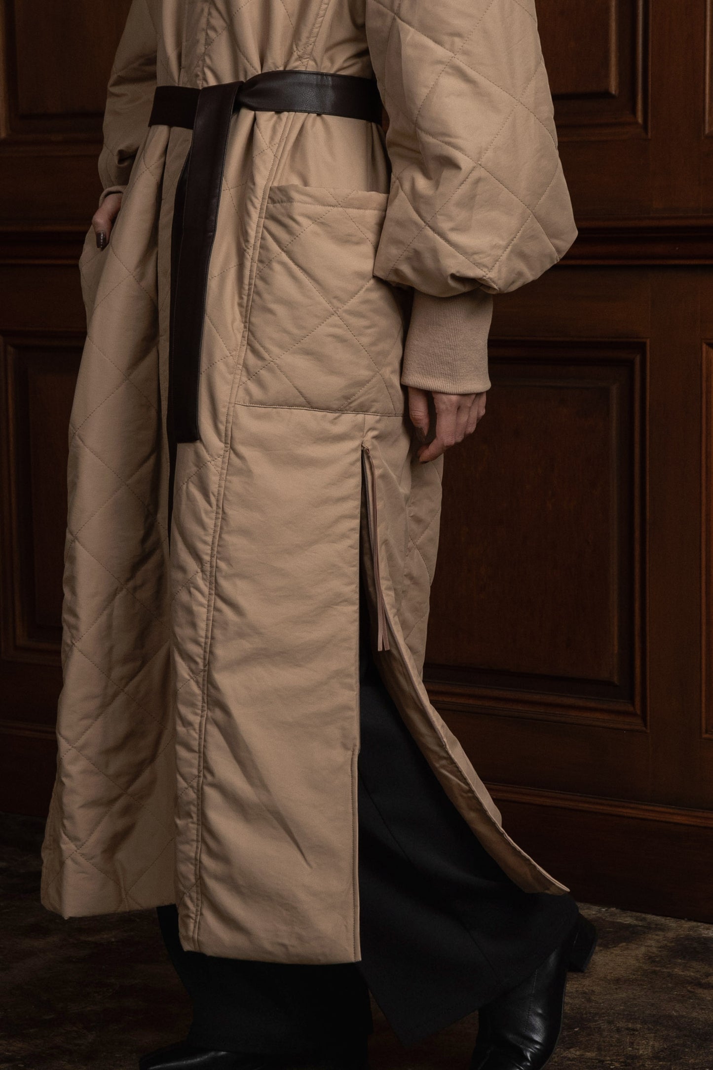 quilting volume sleeve long coat