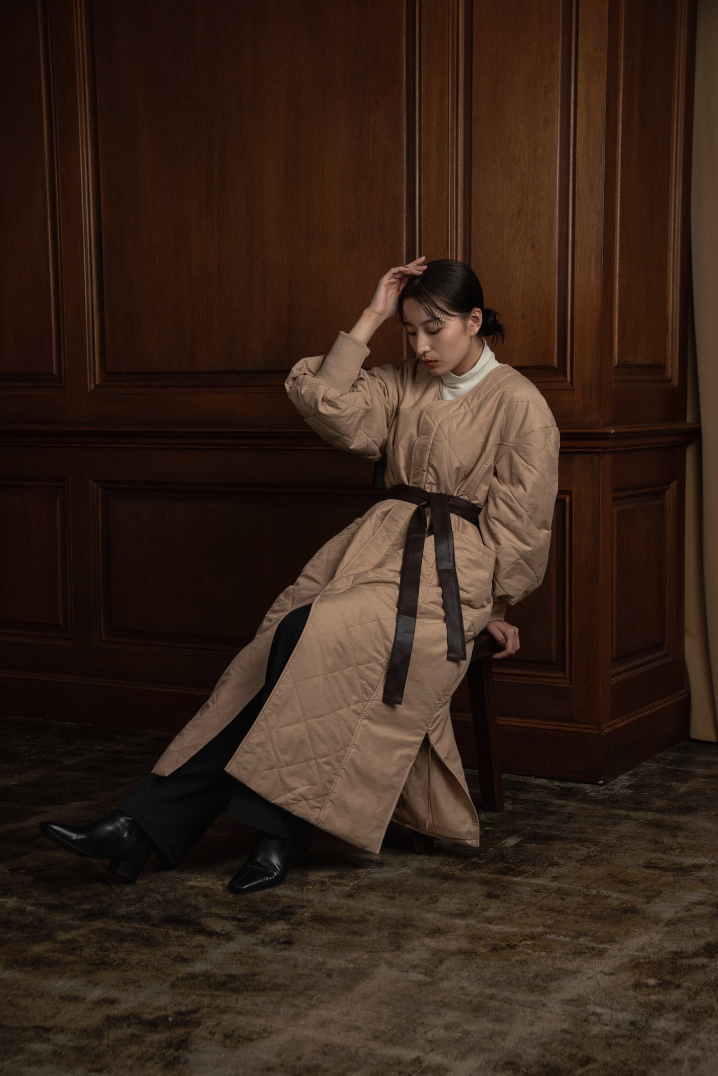 quilting volume sleeve long coat